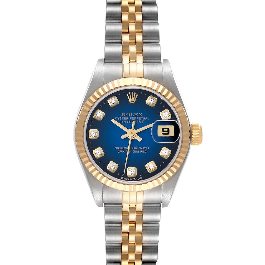 Rolex Datejust Steel Yellow Gold Blue Vignette Diamond Dial Ladies Watch 79173 SwissWatchExpo