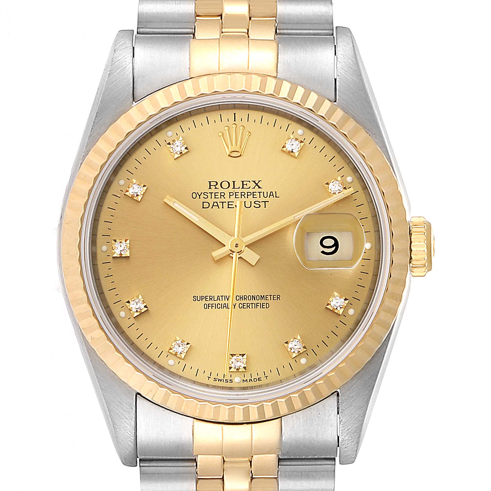 Rolex Datejust Steel Yellow Gold Diamond Mens Watch 16233 Box Papers ...