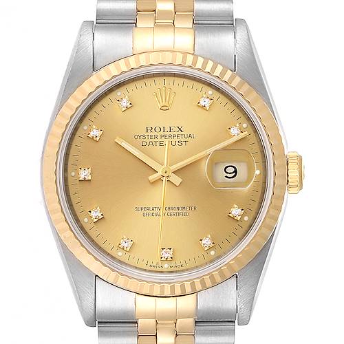 Photo of Rolex Datejust Steel Yellow Gold Diamond Mens Watch 16233 Box Papers