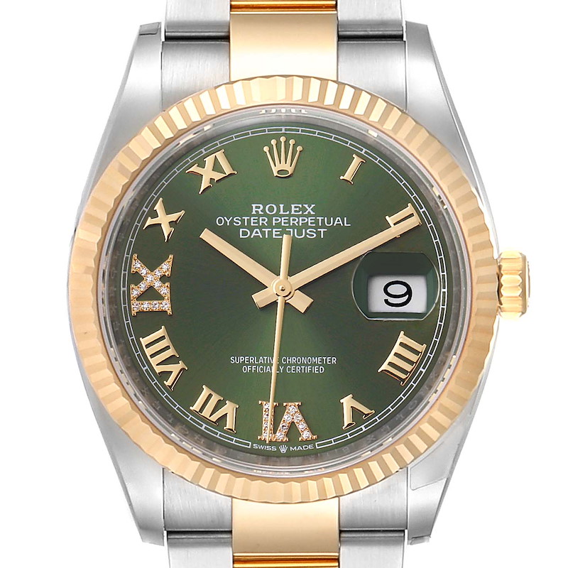 Rolex Datejust Steel Yellow Gold Green Diamond Dial Watch 126233 Unworn SwissWatchExpo