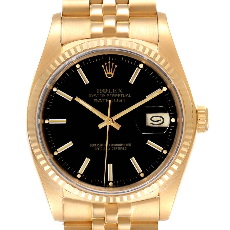 Rolex Datejust Vintage Yellow Gold Black Dial Mens Watch 16018 Box Papers SwissWatchExpo