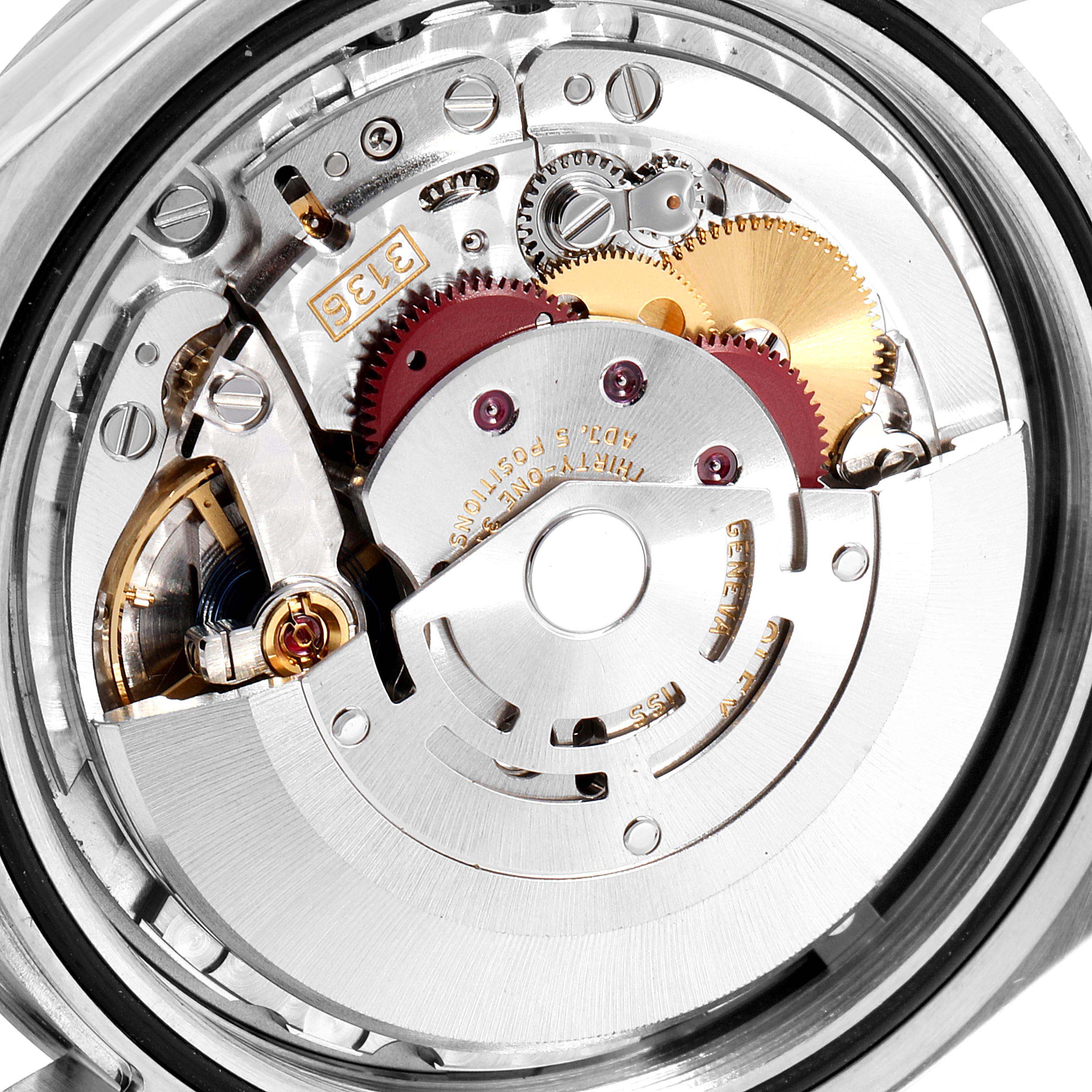 Close-up view of the internal mechanism and movement of the Rolex Explorer 214270 Men
s Stainless Steel Black Dial 214270 Men
s Stainless Steel Black Dial watch.