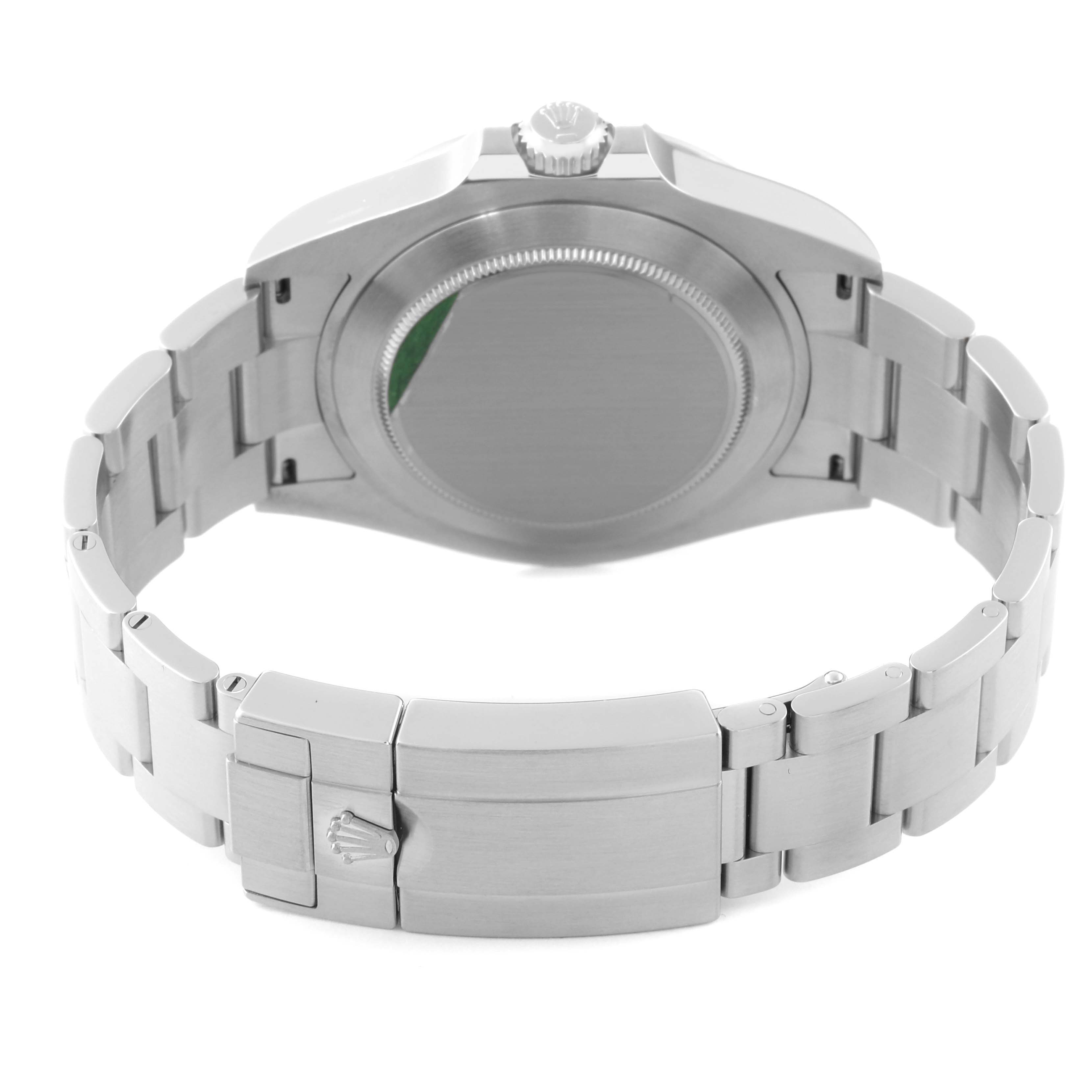 The image shows the back view of a Rolex Explorer 226570 Men's Stainless Steel White Dial 226570 Men's Stainless Steel White Dial watch, highlighting its stainless steel bracelet and clasp.