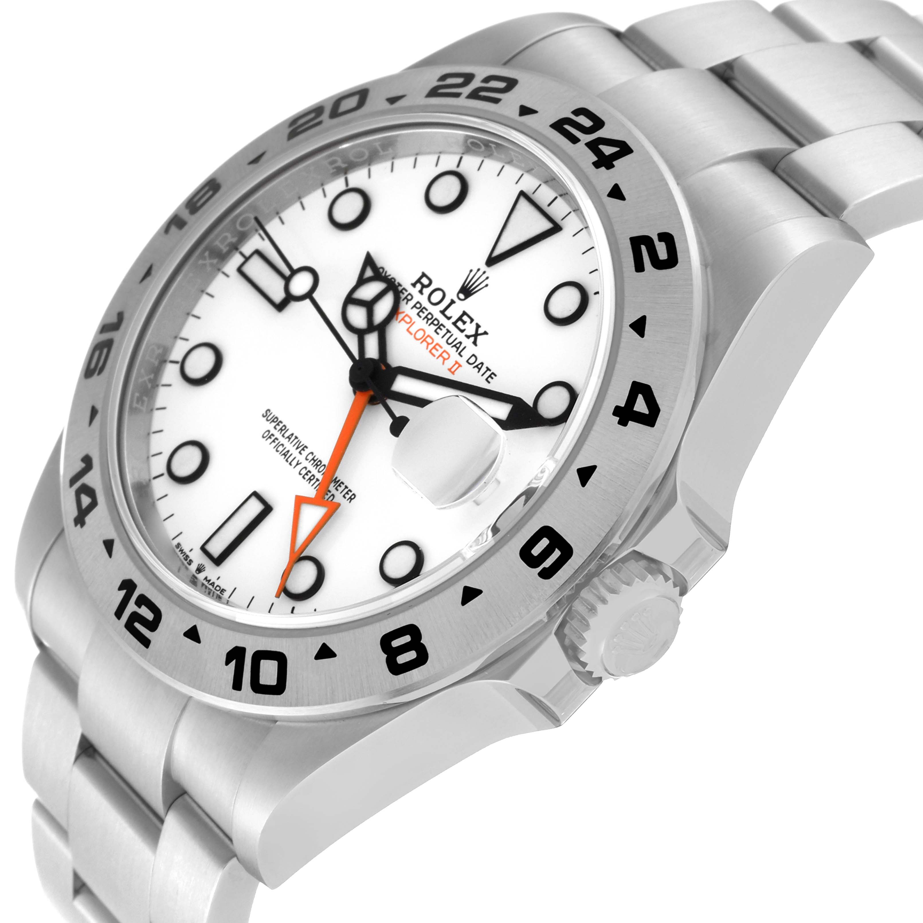 The image shows a side angle of a Rolex Explorer 226570 Men's Stainless Steel White Dial 226570 Men's Stainless Steel White Dial watch, highlighting the watch face, bezel, and part of the metal bracelet.