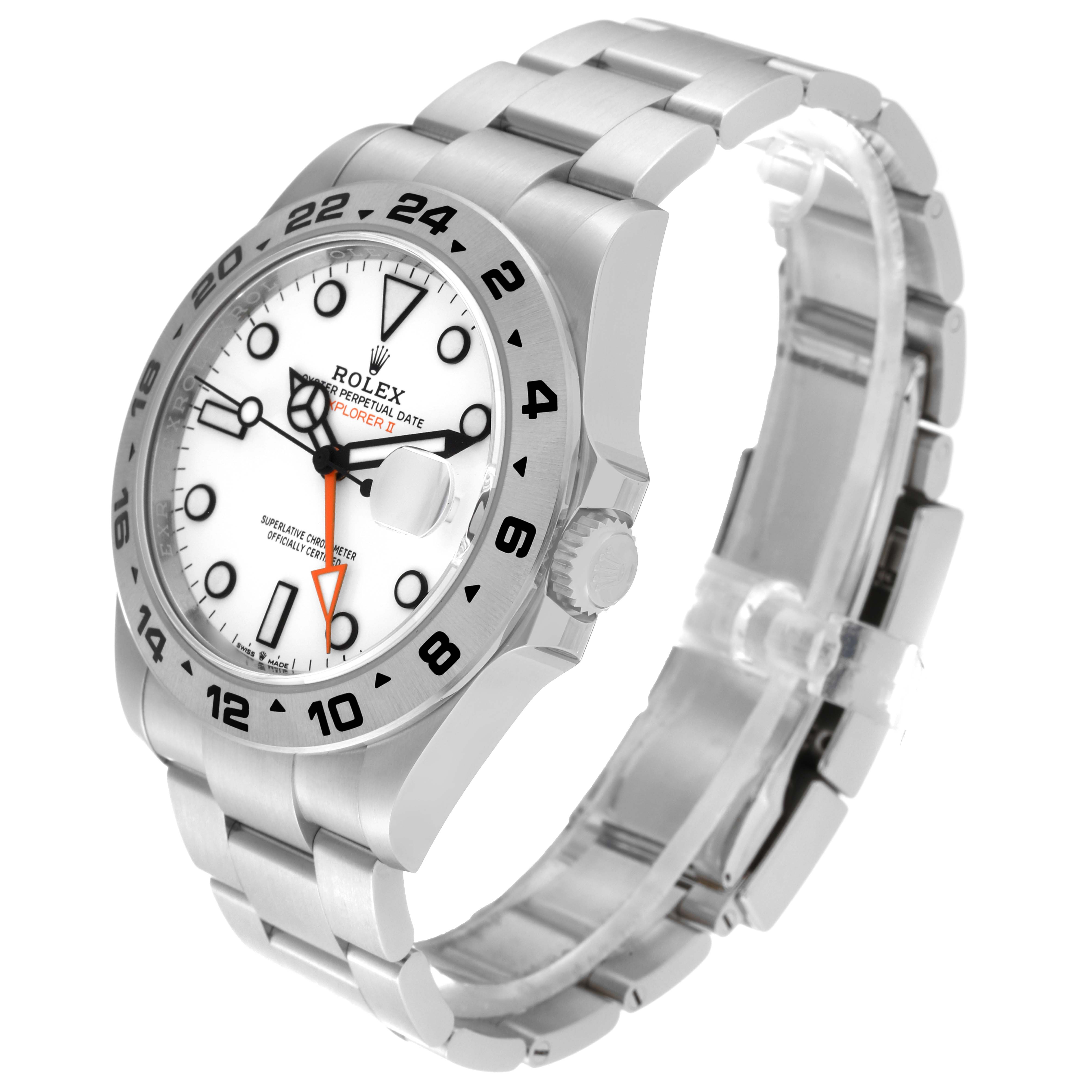 The image shows a side angle of a Rolex Explorer 226570 Men's Stainless Steel White Dial 226570 Men's Stainless Steel White Dial watch, highlighting the bezel, dial, crown, and bracelet.