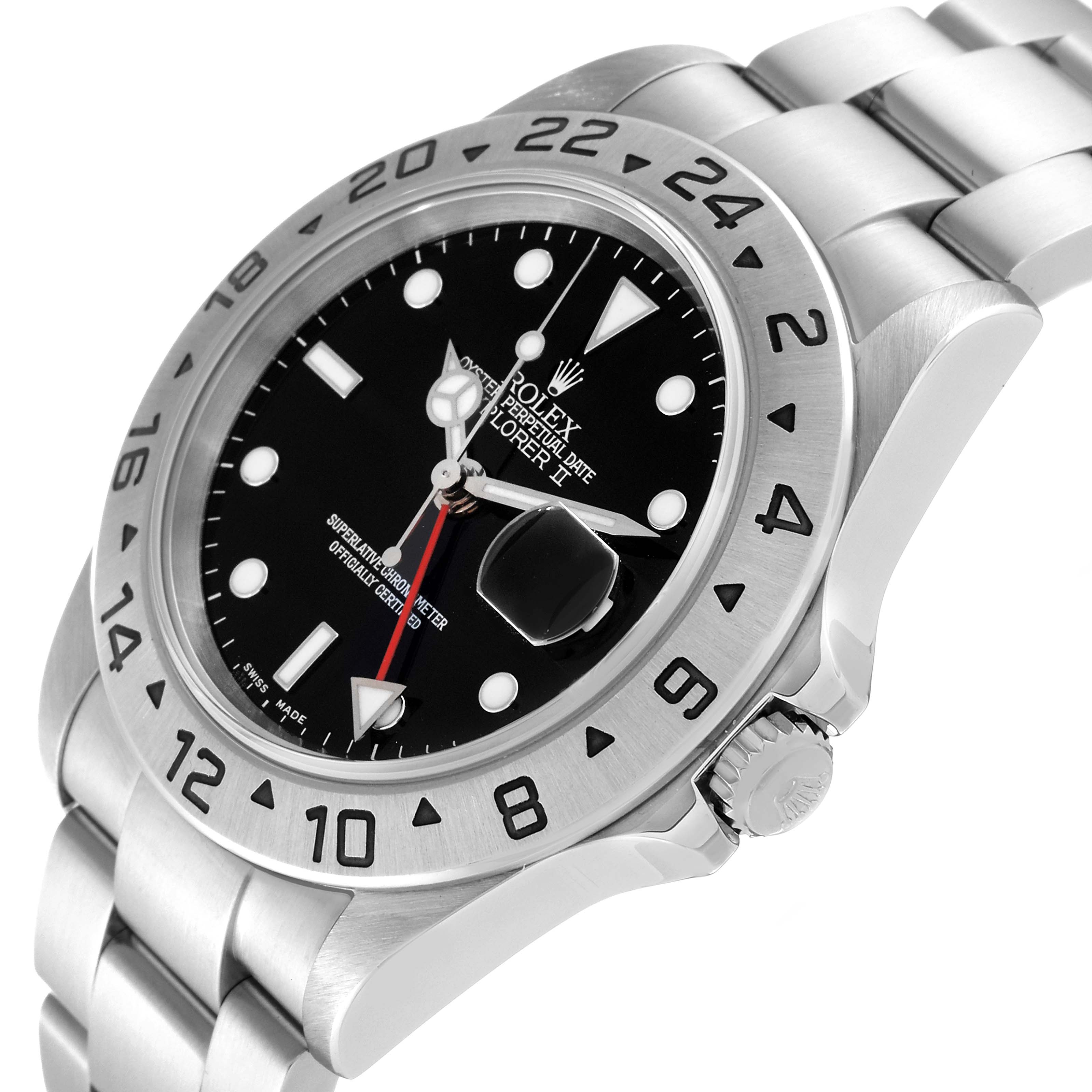 The Rolex Explorer 16570 Men
s Stainless Steel Black Dial 16570 Men
s Stainless Steel Black Dial watch is shown at an angled view showcasing its dial, bezel, and bracelet.