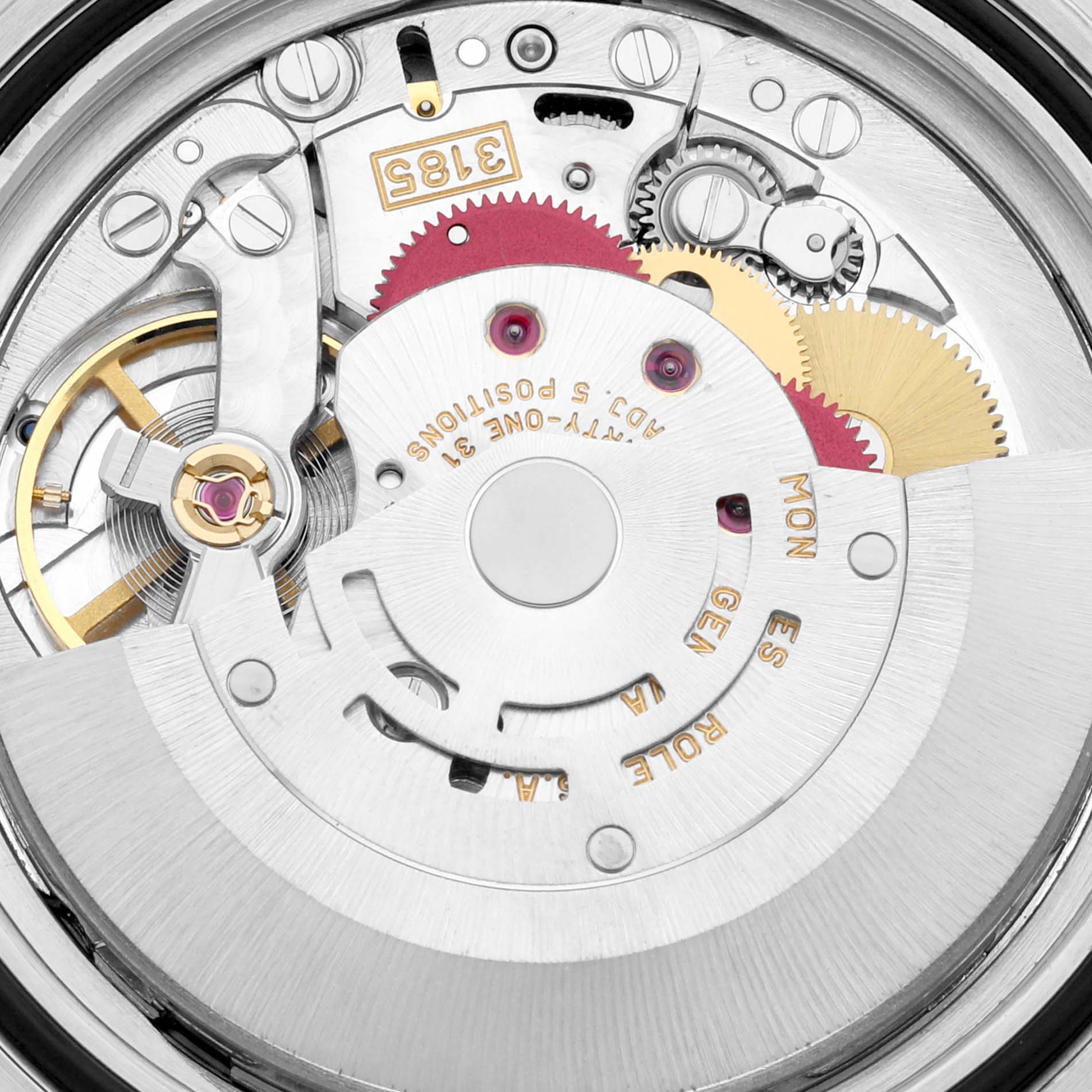 This image shows the intricate internal movement of the Rolex GMT-Master 16710 Men
s Stainless Steel Black Dial 16710 Men
s Stainless Steel Black Dial watch, highlighting its gears and rotors.