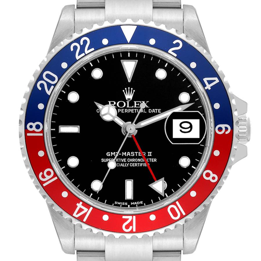 Rolex GMT Master II Blue Red Pepsi Bezel Steel Mens Watch 16710 Box Papers SwissWatchExpo