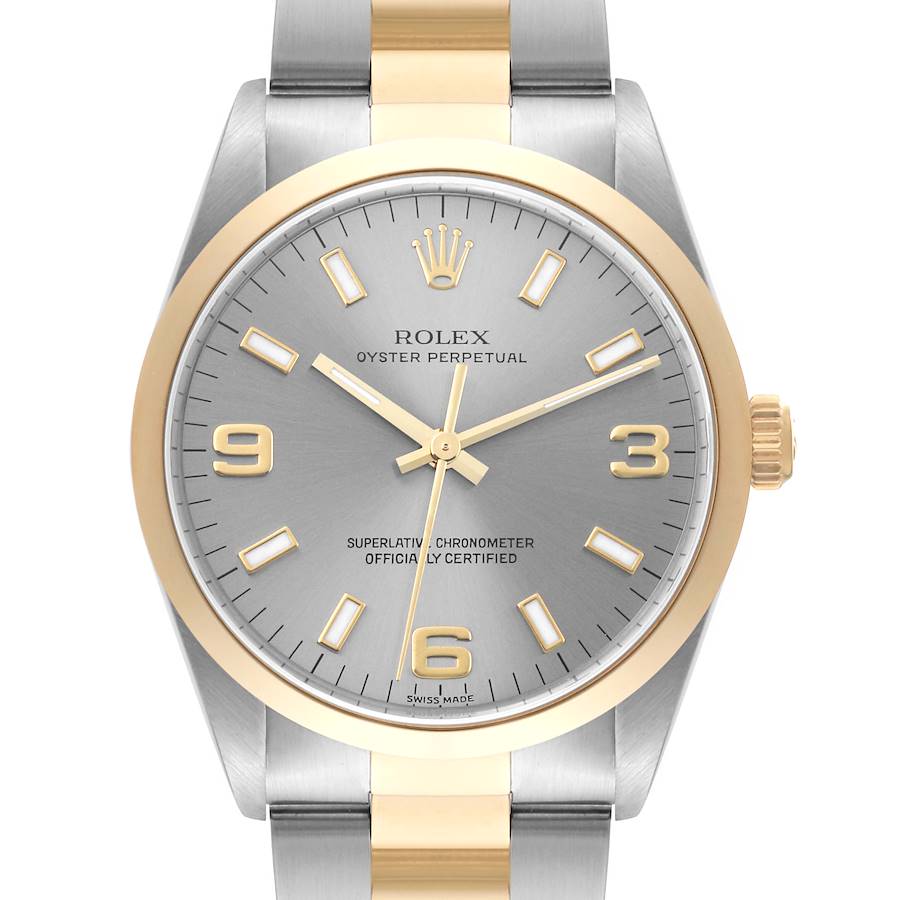 Rolex Oyster Perpetual Steel Yellow Gold Slate Dial Mens Watch 14203 SwissWatchExpo