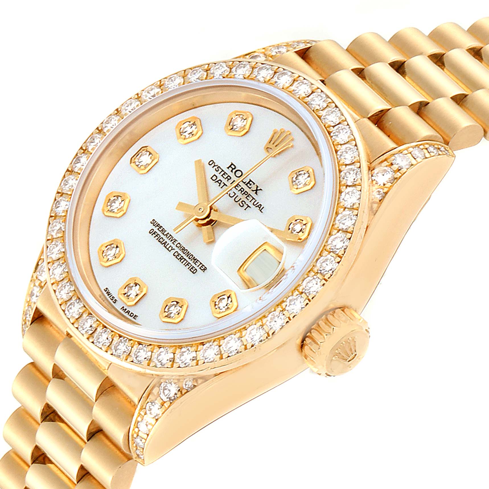 Rolex President Crown Collection Yellow Gold Diamond Ladies Watch 69158 ...