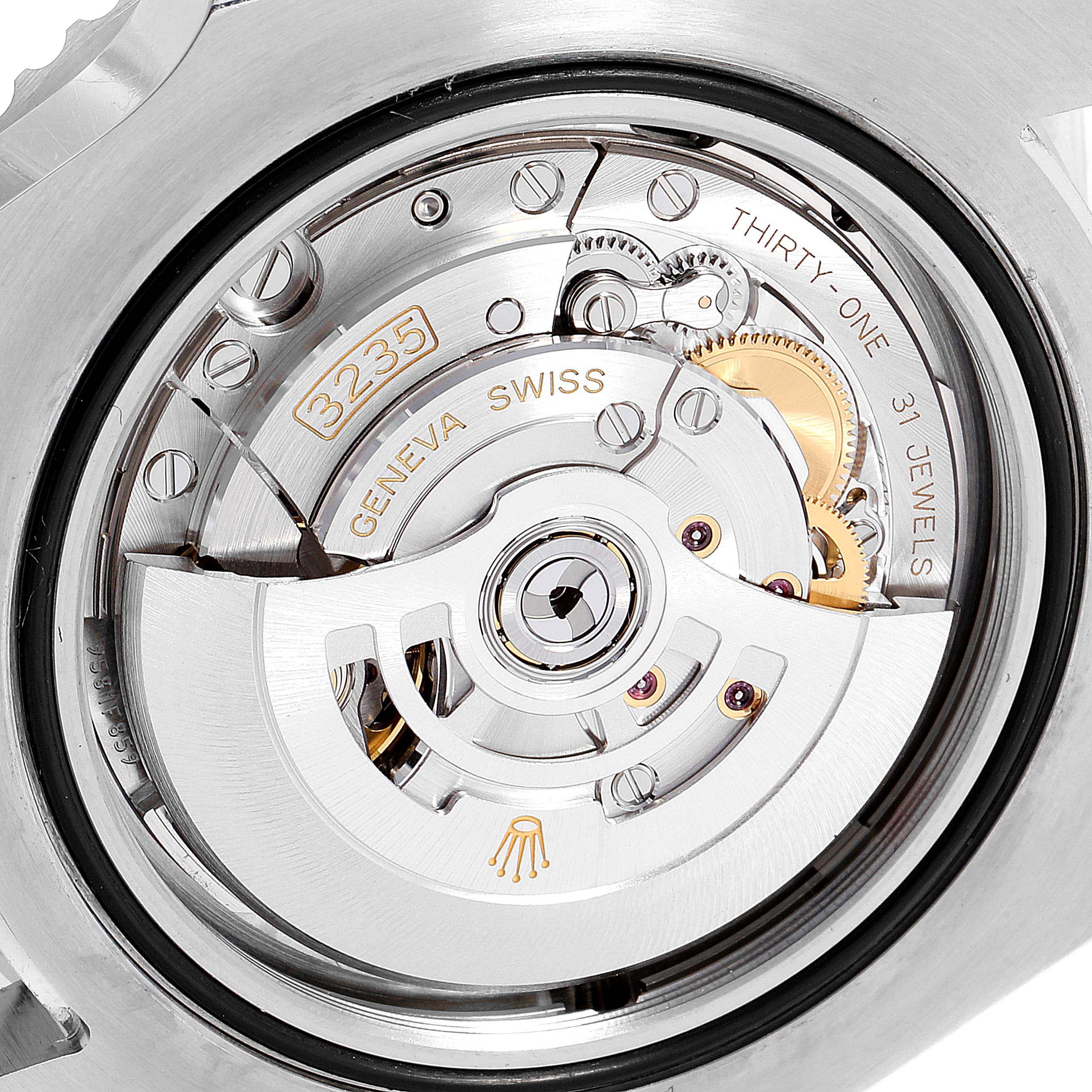 The image shows the intricate internal mechanism of a Rolex Sea-Dweller 126600 Men
s Stainless Steel Black Dial 126600 Men
s Stainless Steel Black Dial watch, viewed from the back.