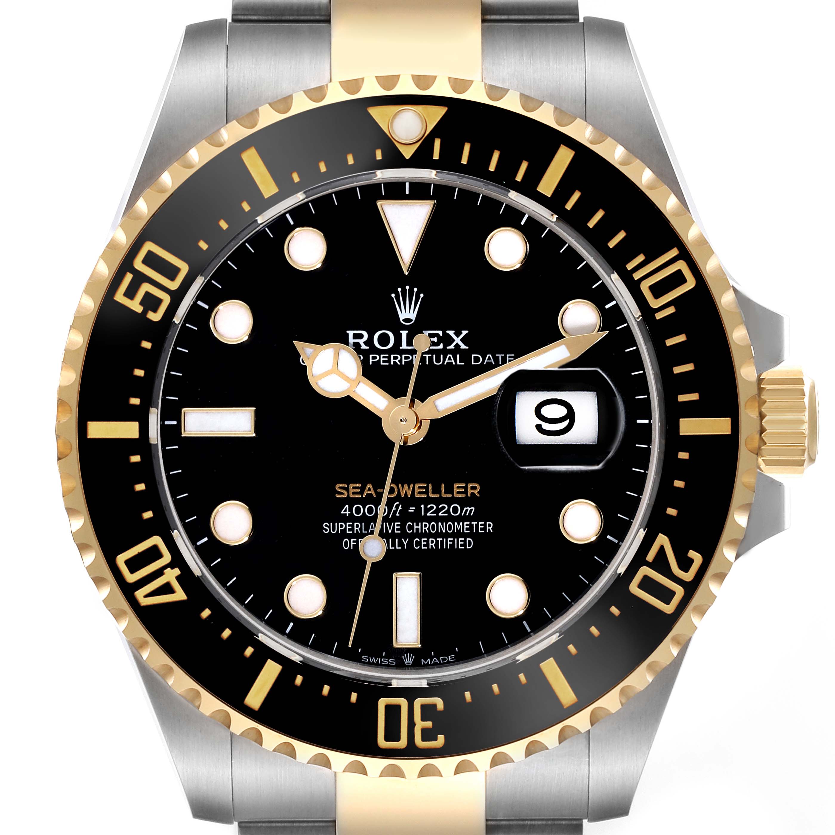 The Rolex Sea-Dweller 126603 Men's Steel and Gold (two tone) Black Dial 126603 Men's Steel and Gold (two tone) Black Dial watch is shown from a front angle, highlighting the dial, bezel, and part of the bracelet.