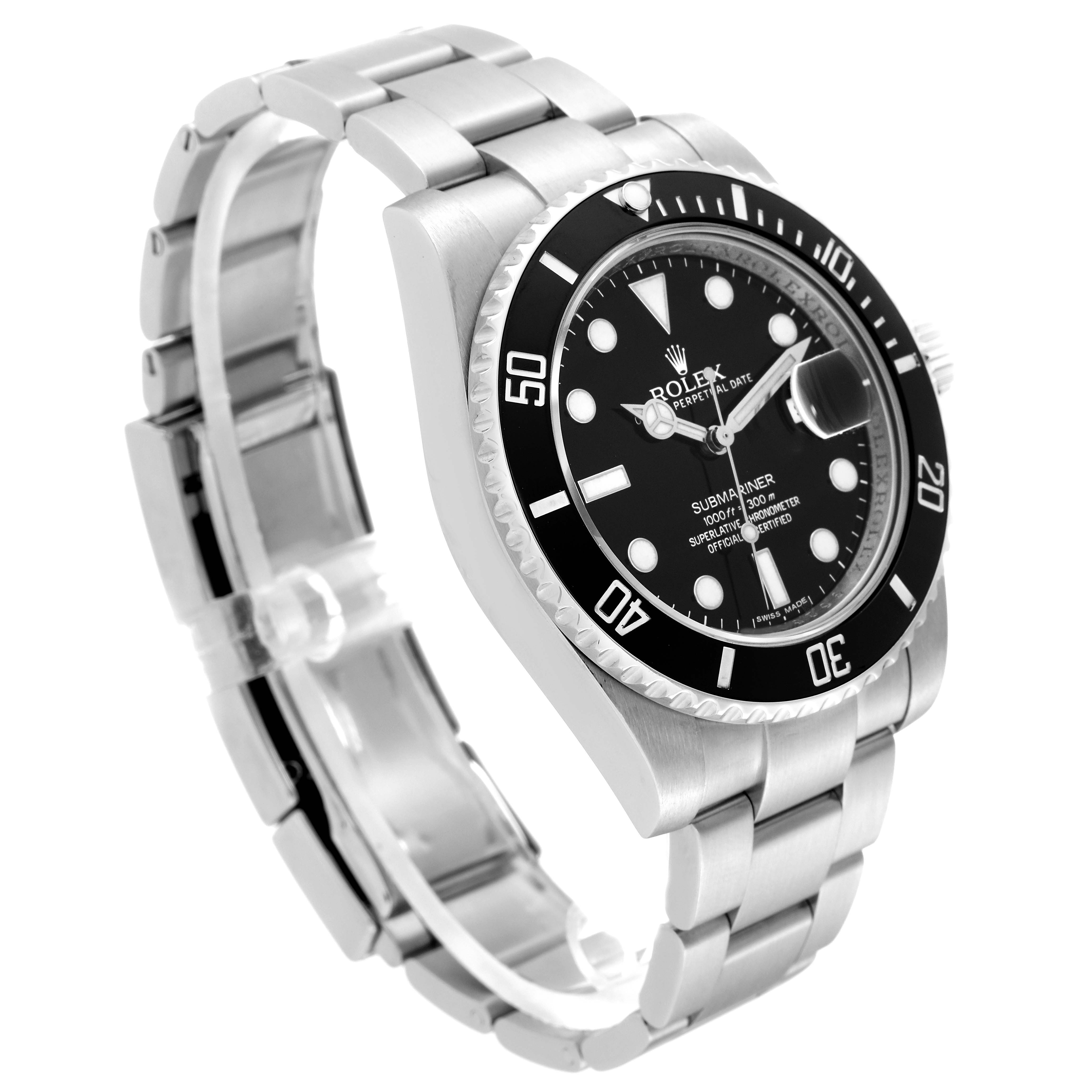 The Rolex Submariner 116610 Men
s Stainless Steel Black Dial 116610 Men
s Stainless Steel Black Dial watch is shown at a three-quarter angle highlighting the face, bezel, and bracelet.