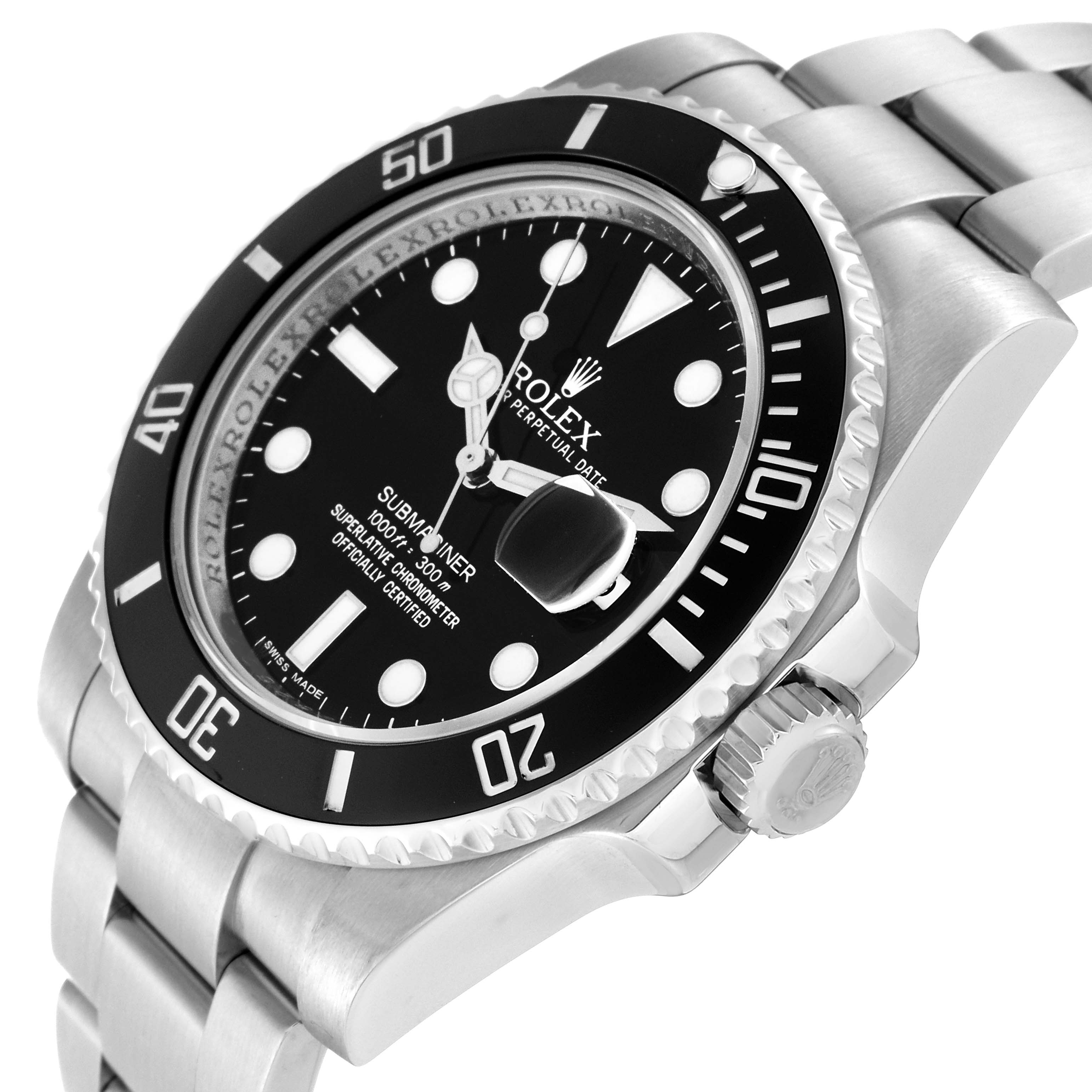 This image shows a side-angle view of a Rolex Submariner 116610 Men
s Stainless Steel Black Dial 116610 Men
s Stainless Steel Black Dial watch, highlighting its bezel, crown, dial, and bracelet.