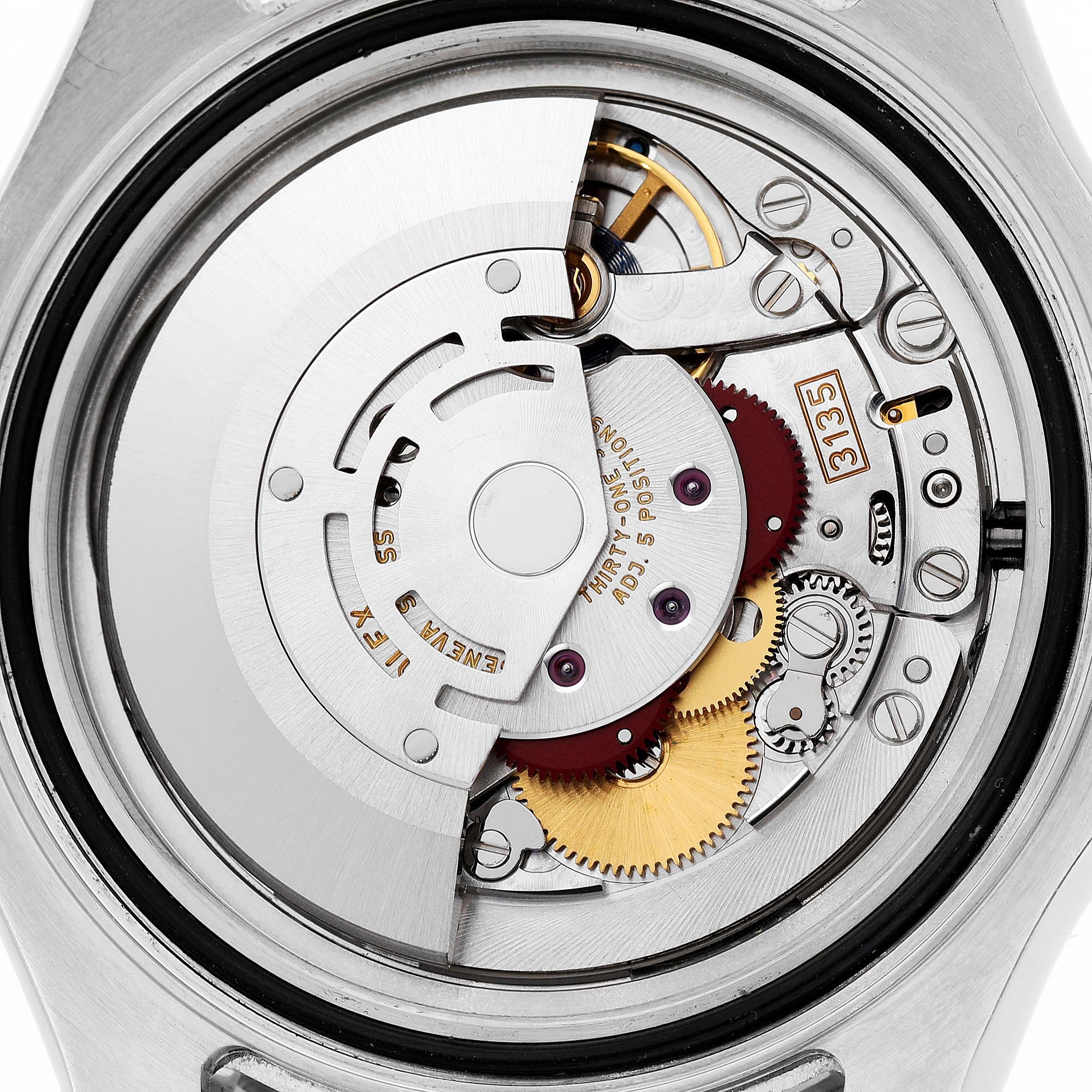 The image shows the Rolex Yacht-Master 116622 Men's Stainless Steel Silver Dial watch’s internal movement from a top-down angle.