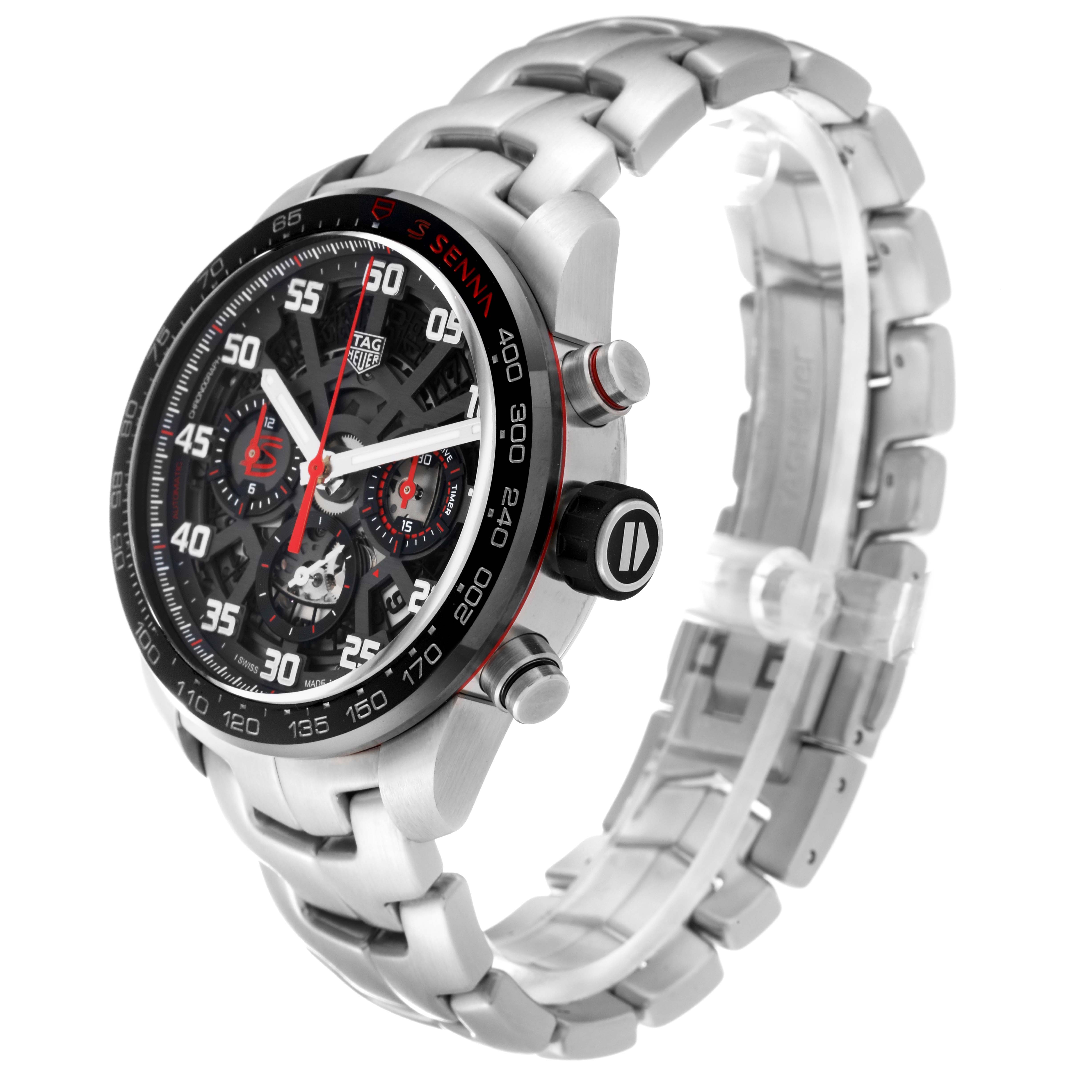 The image shows the Tag Heuer Carrera CBG2013 Men's Stainless Steel Black Dial CBG2013 Men's Stainless Steel Black Dial watch at a three-quarter angle, highlighting the dial, bezel, crown, and bracelet.