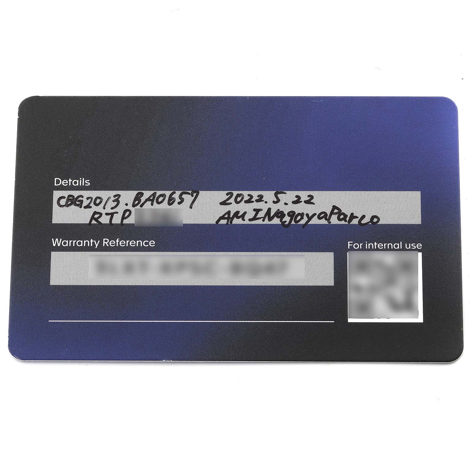 This image shows the warranty card for a Carrera model by Tag Heuer, detailing purchase information and warranty reference.