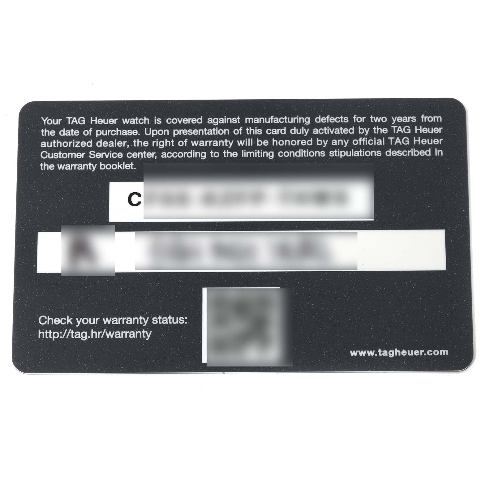 This image shows a warranty card for the Tag Heuer Carrera CBG2013 Men's Stainless Steel Black Dial CBG2013 Men's Stainless Steel Black Dial model watch.