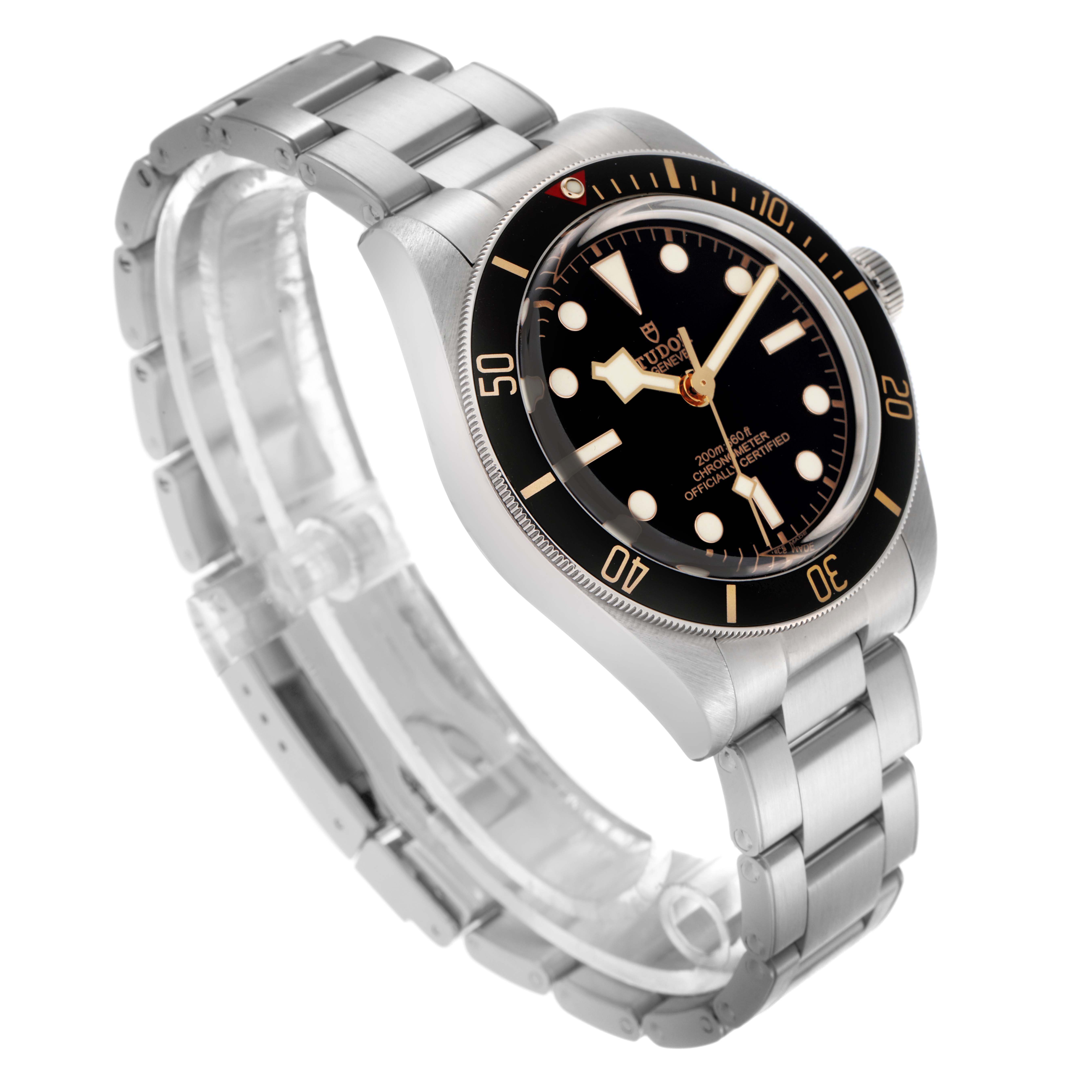 The Tudor Heritage Black Bay M79030N-0001 Men
s Stainless Steel Black Dial M79030N-0001 Men
s Stainless Steel Black Dial watch is shown at a three-quarter angle, displaying the face, bezel, and bracelet.