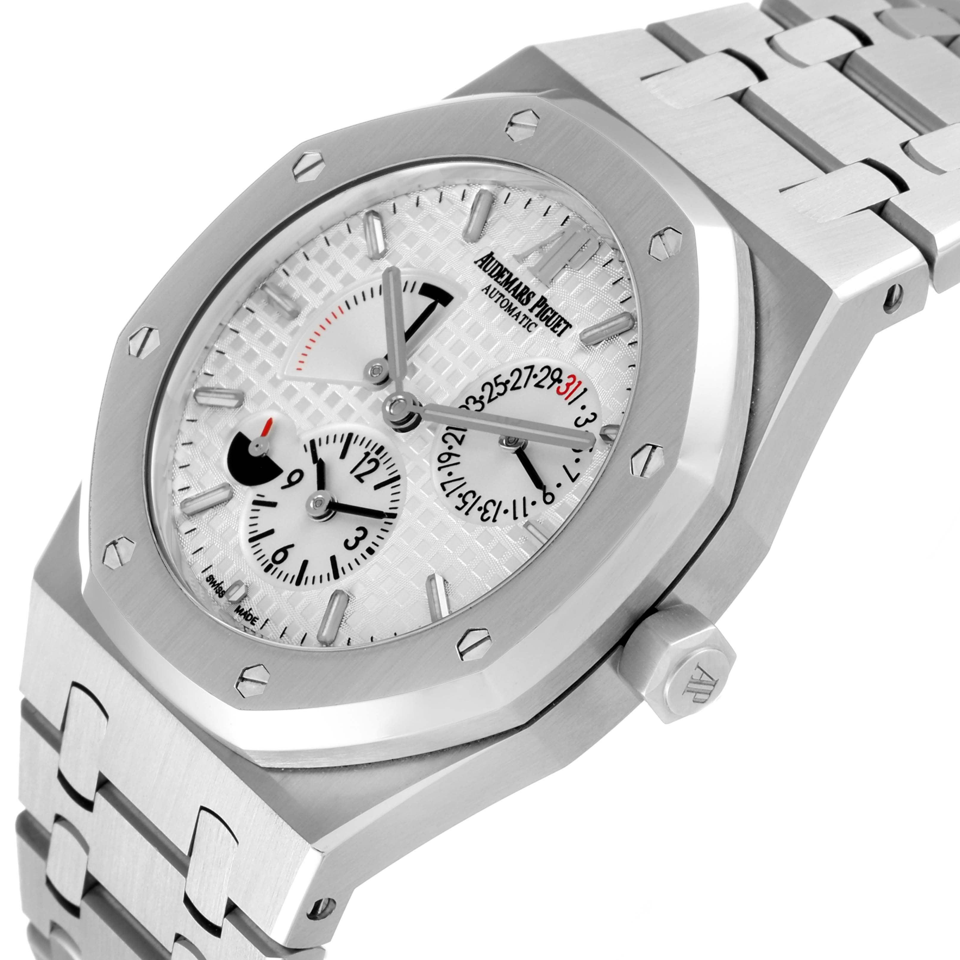 This image shows a close-up angle of the Audemars Piguet Royal Oak 26120ST.OO.1220ST.01 Men's Stainless Steel Silver Dial 26120ST.OO.1220ST.01 Men's Stainless Steel Silver Dial watch, highlighting the dial, bezel, and bracelet.