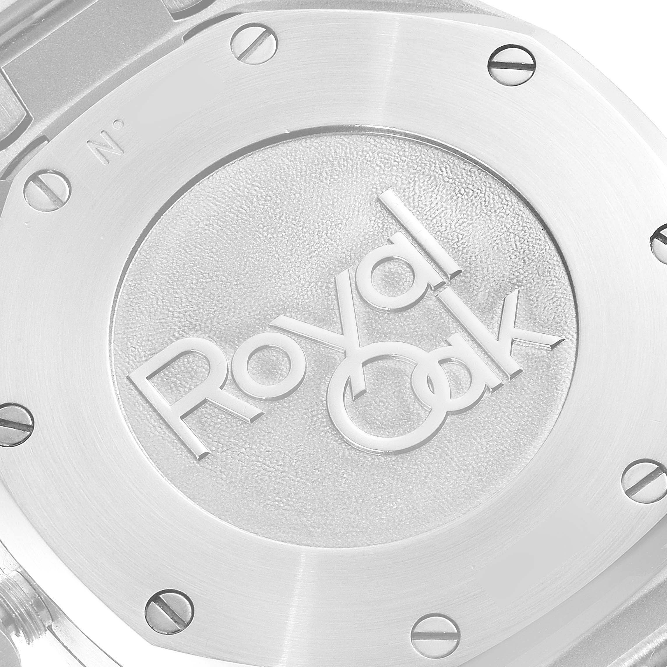 The image shows the back casing of a Royal Oak watch by Audemars Piguet at a close-up angle.