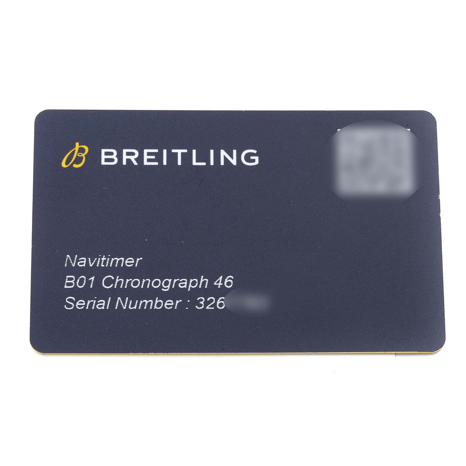 This image shows the warranty card for the Breitling Navitimer AB0127 Men's Stainless Steel Black Dial AB0127 Men's Stainless Steel Black Dial B01 Chronograph 46.