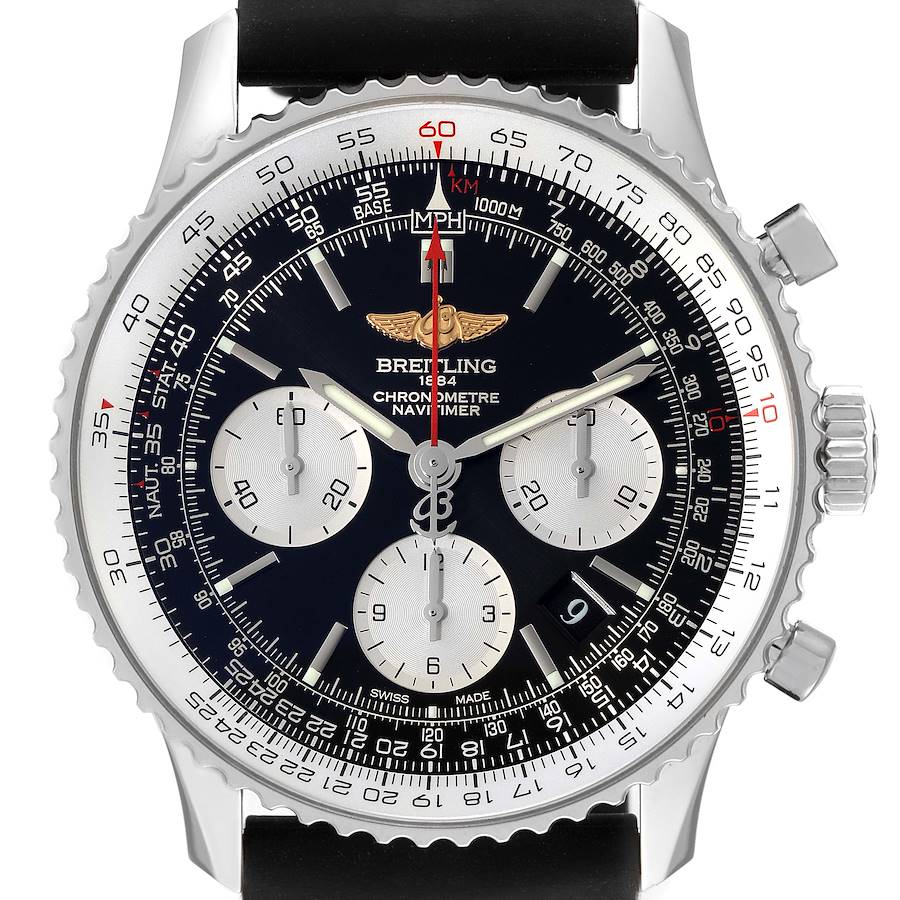 Breitling Navitimer 01 Black Rubber Strap Automatic Steel Mens Watch AB0120 SwissWatchExpo