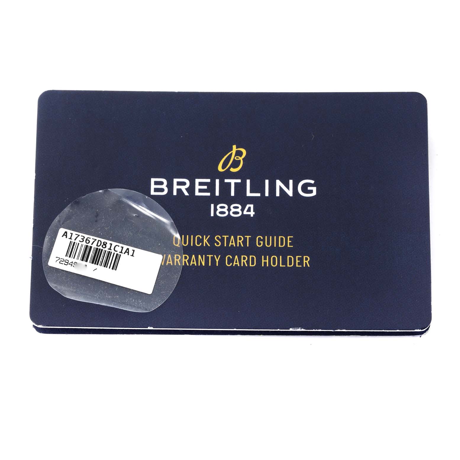 This image shows a Quick Start Guide and Warranty Card Holder for the Breitling Superocean A17367D81C1A1 Men's Stainless Steel Blue Dial A17367D81C1A1 Men's Stainless Steel Blue Dial watch model.