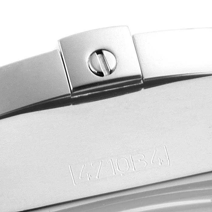 This image shows a close-up of the bracelet and clasp of a Breitling Windrider A49350LA/A702-366A Men's Stainless Steel Mother of Pearl Dial A49350LA/A702-366A Men's Stainless Steel Mother of Pearl Dial watch, displaying part of the serial number.