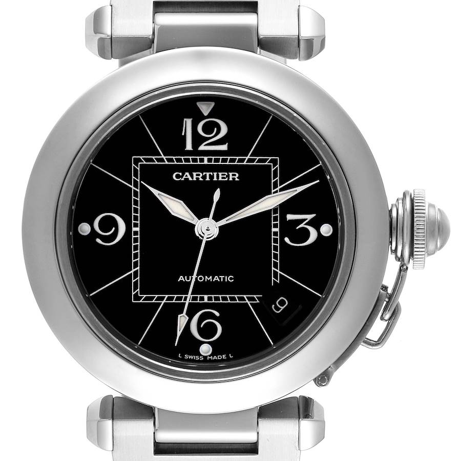 Cartier Pasha C Medium Black Dial Steel Ladies Watch W31076M7 SwissWatchExpo