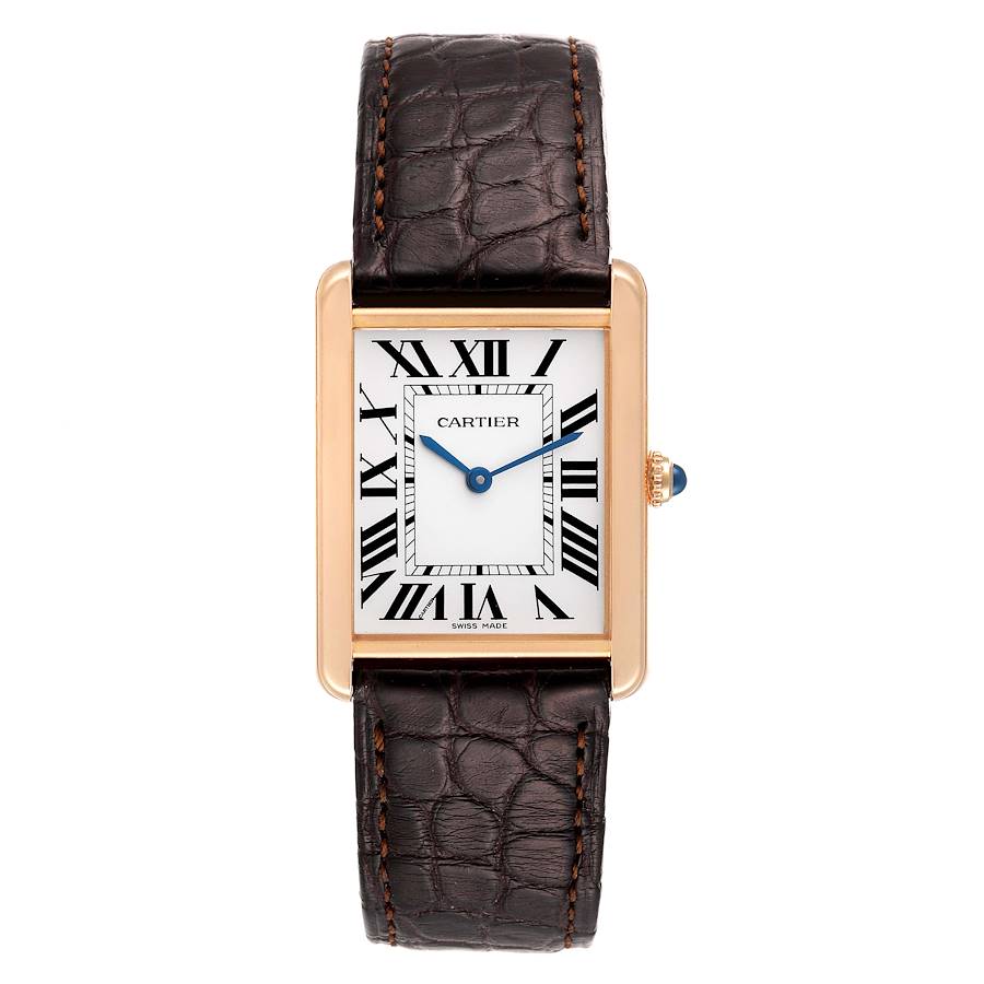 Cartier Tank Solo Large Rose Gold Steel Brown Strap Mens Watch