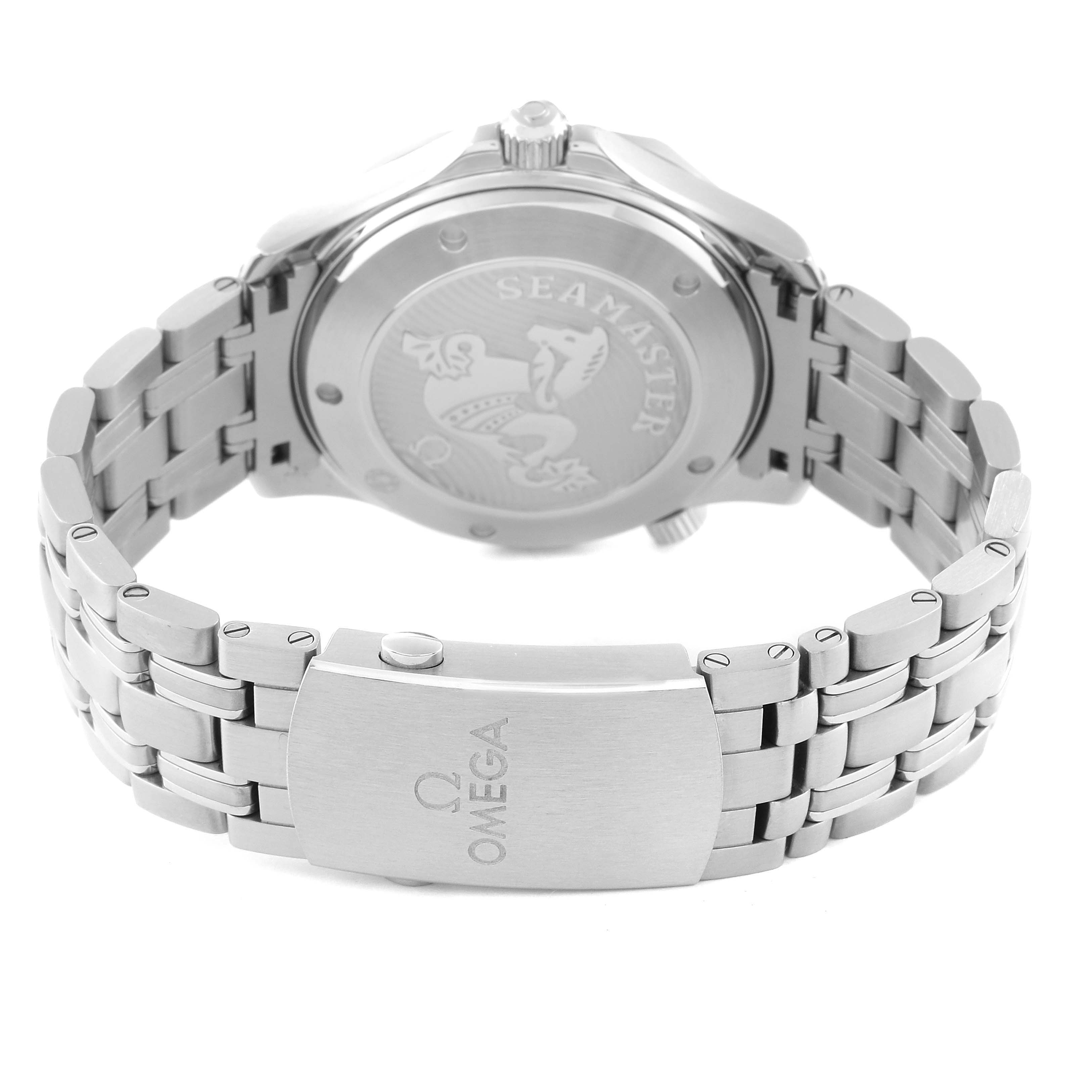 The image shows the back case and bracelet of the Omega Seamaster 212.30.41.20.01.003 Men
s Stainless Steel Black Dial 212.30.41.20.01.003 Men
s Stainless Steel Black Dial watch from a rear angle.