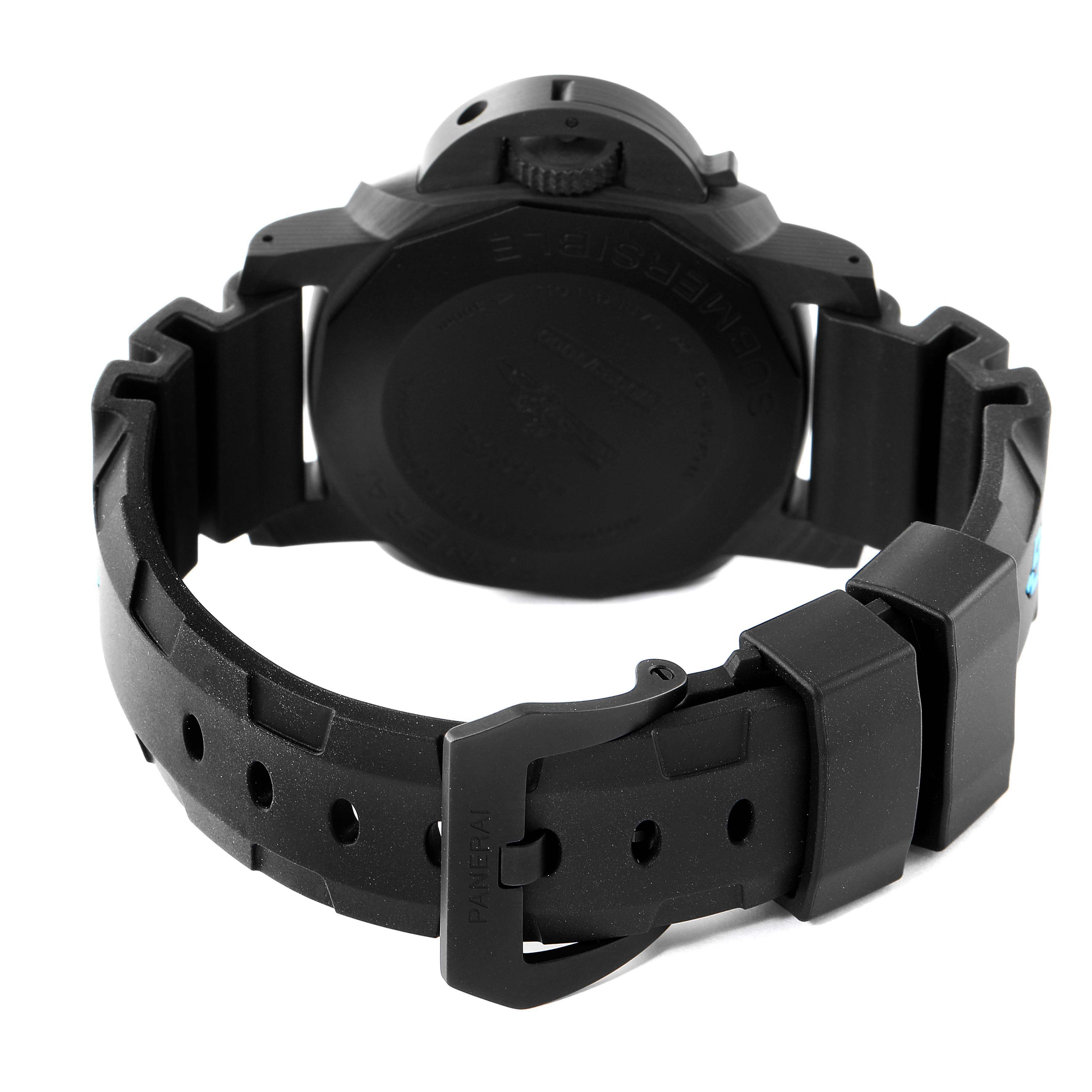 The image shows the back view and strap of a Panerai Submersible PAM00960 Men's Ceramic Black Dial PAM00960 Men's Ceramic Black Dial watch.