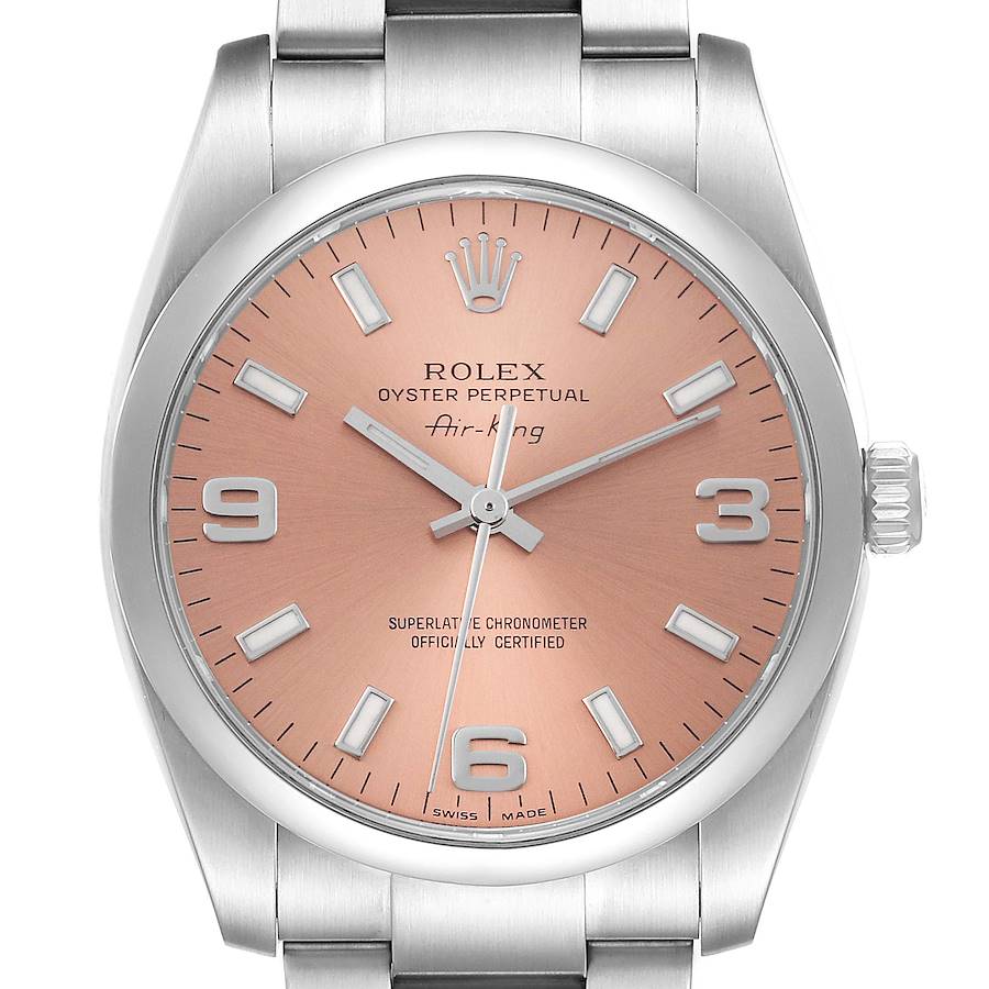 Rolex Air King 34 Salmon Dial Smooth Bezel Mens Watch 114200 SwissWatchExpo
