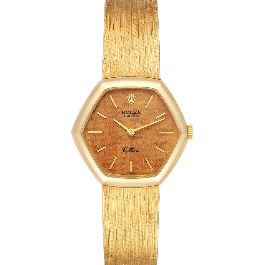 Rolex Cellini 18k Yellow Gold Wooden Dial Vintage Cocktail Ladies Watch 4303 SwissWatchExpo