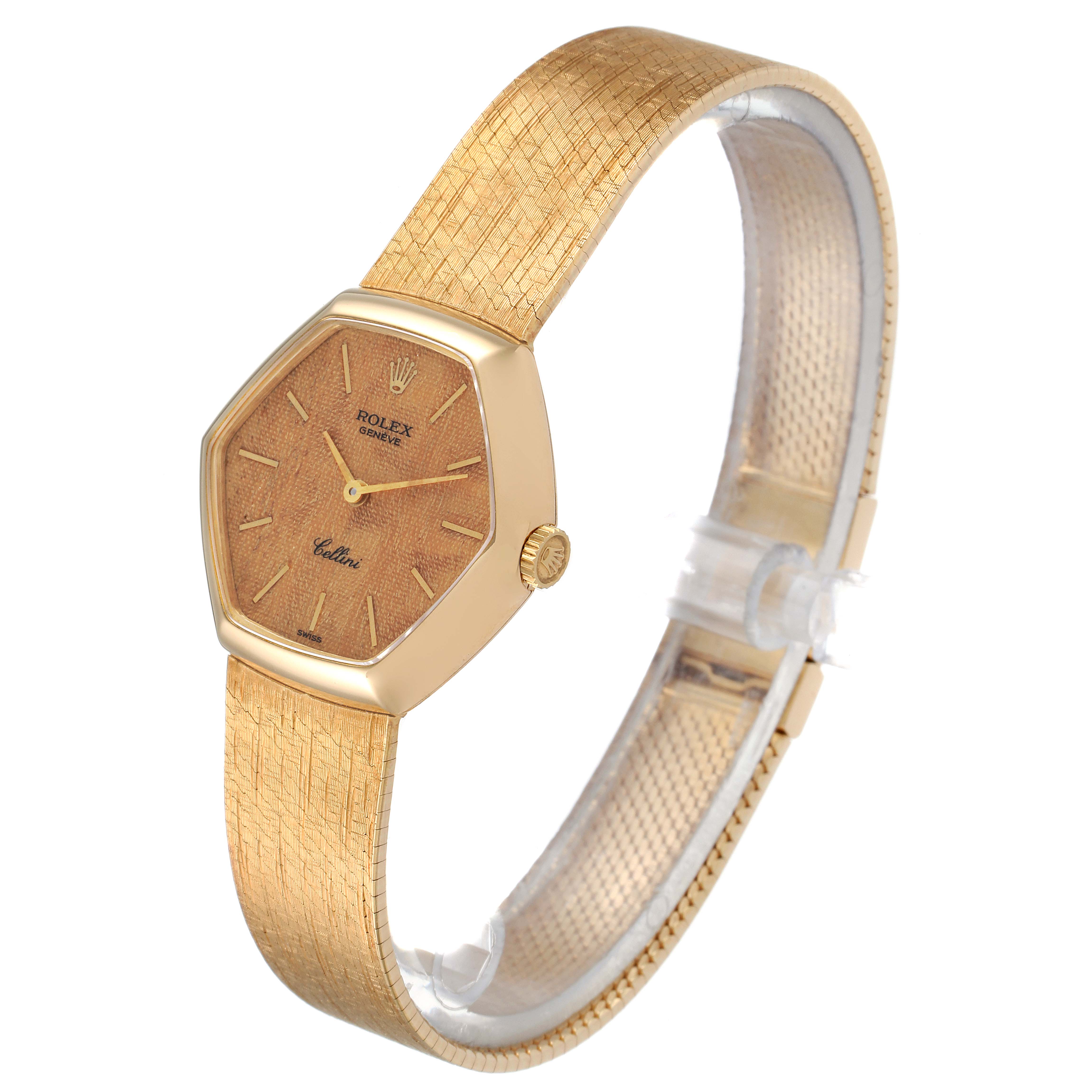 The Rolex Cellini 4303 Women's Yellow Gold Brown Dial 4303 Women's Yellow Gold Brown Dial watch is displayed at a three-quarter angle, showing the face, strap, and crown.