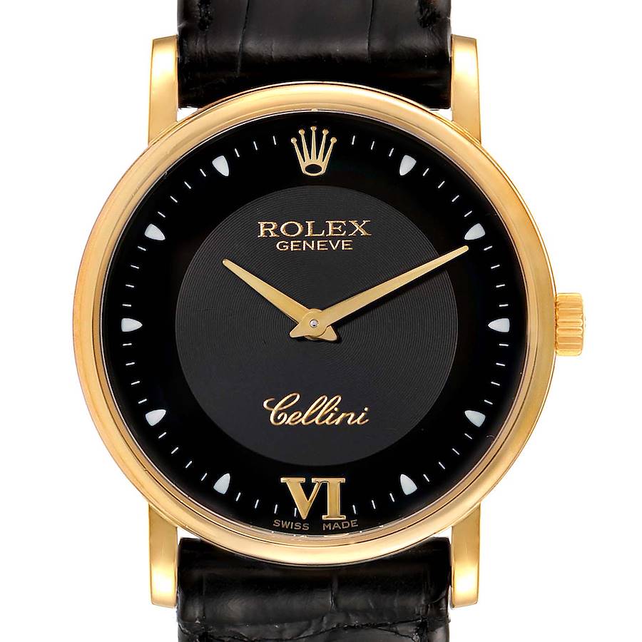 Rolex Cellini Classic 18k Yellow Gold Black Dial Unisex Watch 5115 SwissWatchExpo