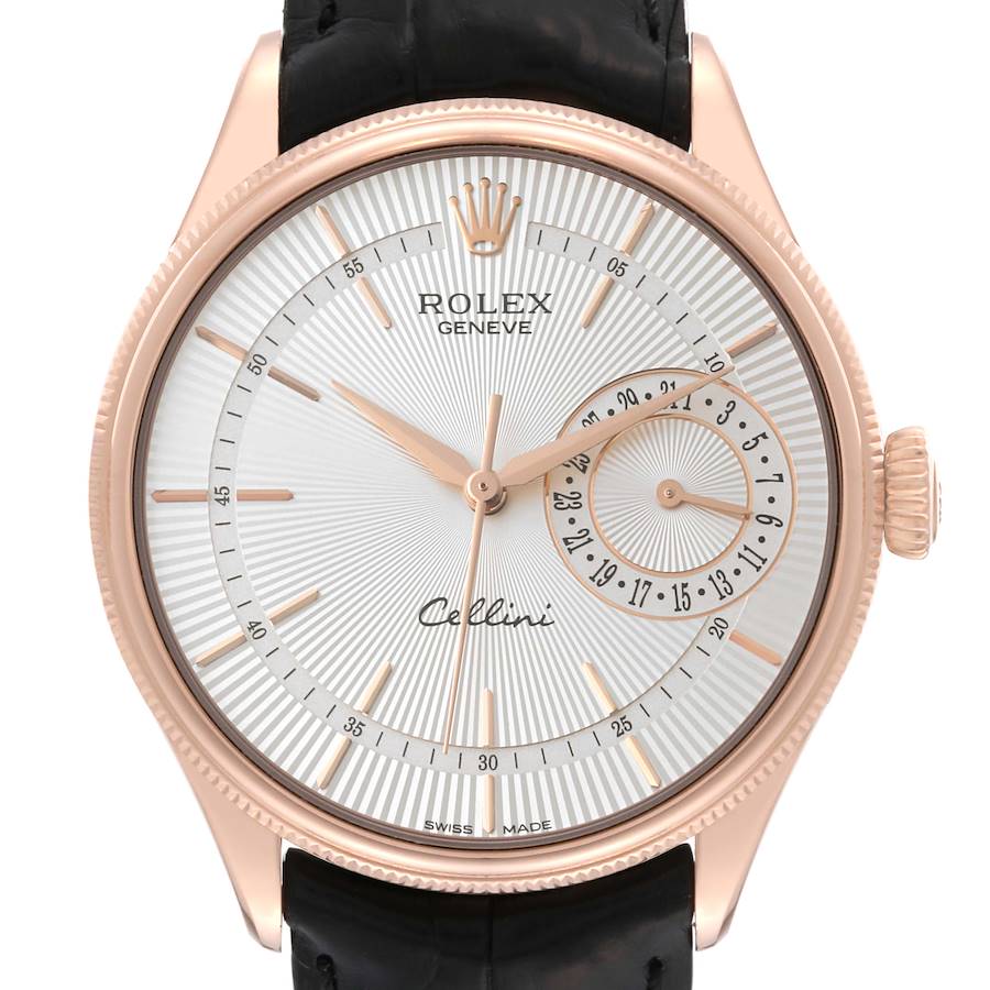 Rolex Cellini Date Rose Gold Silver Dial Mens Watch 50515 Box Card SwissWatchExpo