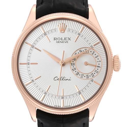 Photo of Rolex Cellini Date Rose Gold Silver Dial Mens Watch 50515 Box Card
