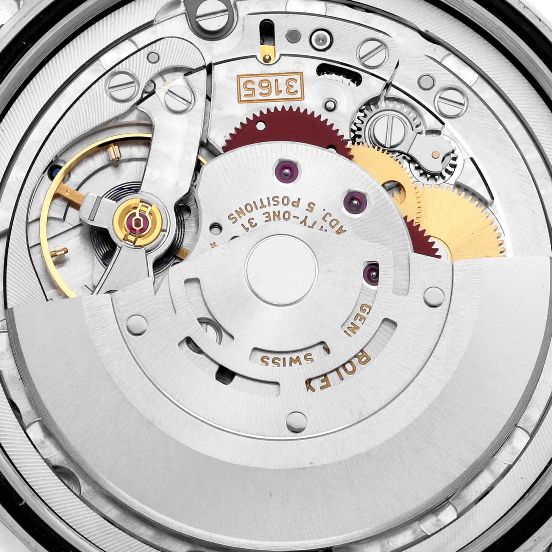 This image shows a close-up of the movement mechanism of a Rolex Cellini 50519 Men
s White Gold Blue Dial 50519 Men
s White Gold Blue Dial watch.