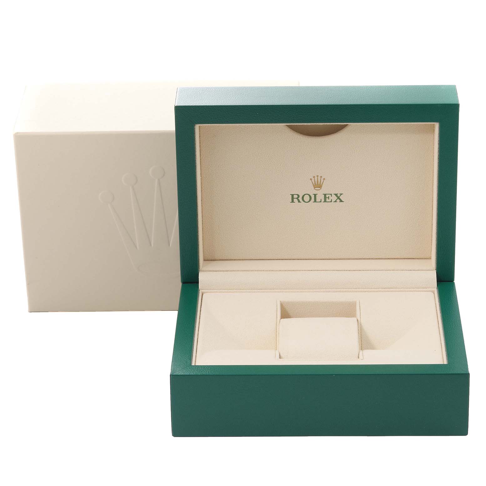This is an open watch box for the Rolex Cellini 50519 Men's White Gold Blue Dial 50519 Men's White Gold Blue Dial model, featuring the inner and outer packaging.