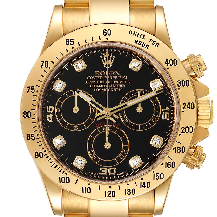 Rolex Cosmograph Daytona Yellow Gold Black Dial Mens Watch 116528 Box Card SwissWatchExpo