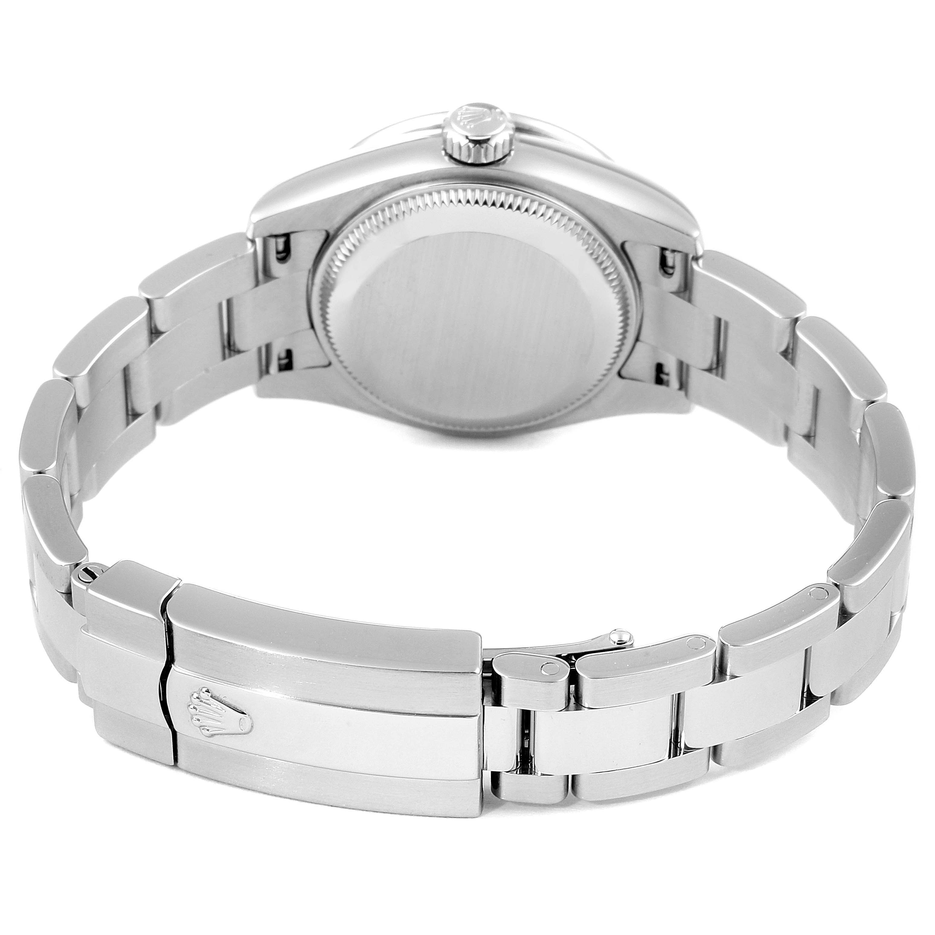 The image shows the back and bracelet clasp of a Rolex Datejust 179384 Women's Stainless Steel Black Dial 179384 Women's Stainless Steel Black Dial watch from a rear angle.