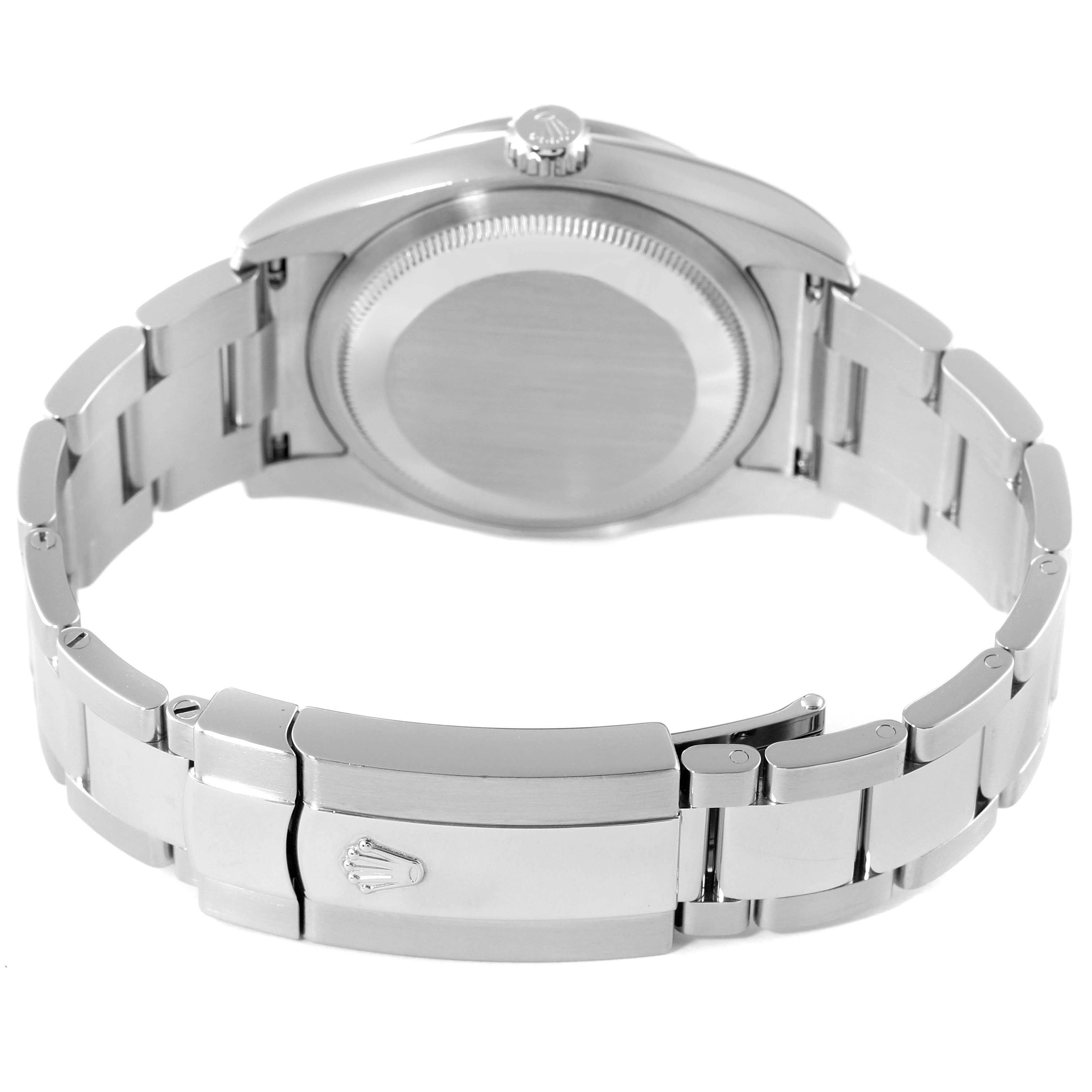 This image shows the back view of a Rolex Datejust 116244 Men's Stainless Steel Brown Dial 116244 Men's Stainless Steel Brown Dial watch, highlighting the case back, bracelet, and clasp.