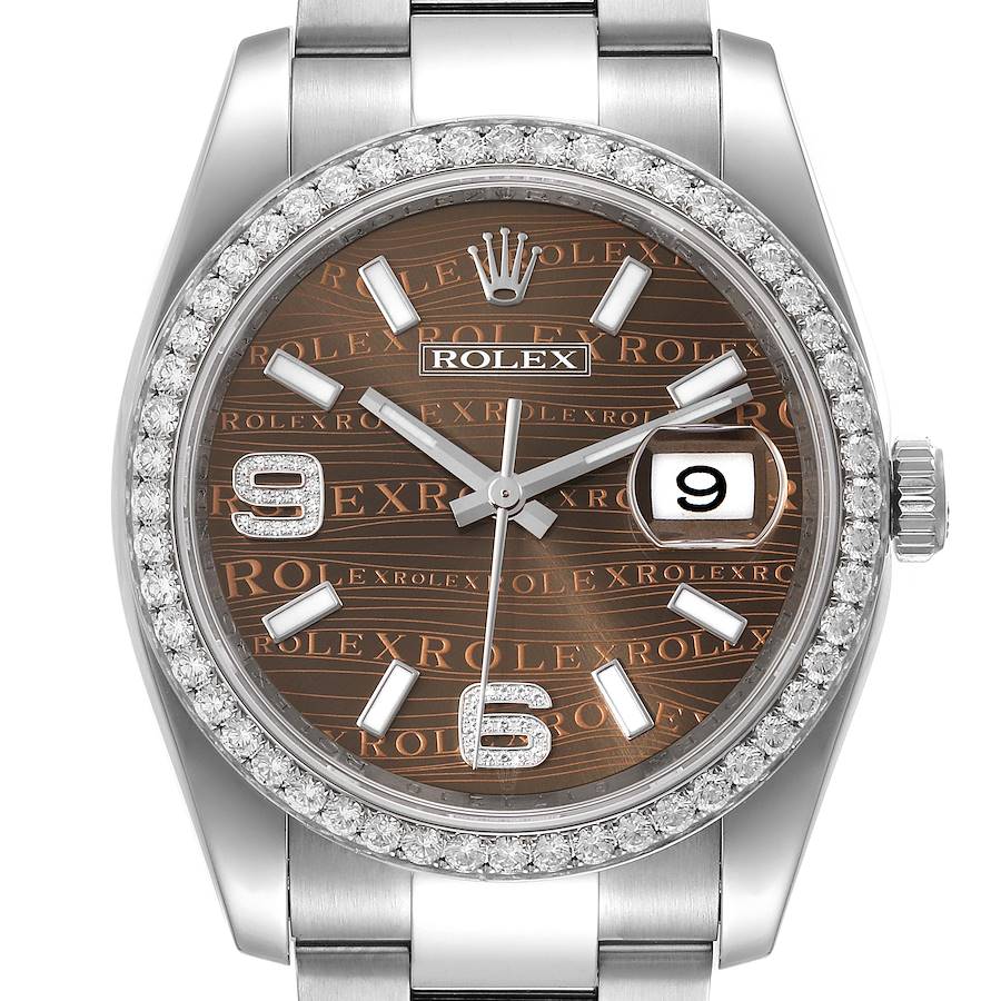 Rolex Datejust 36 Bronze Wave Dial Diamond Mens Watch 116244 SwissWatchExpo