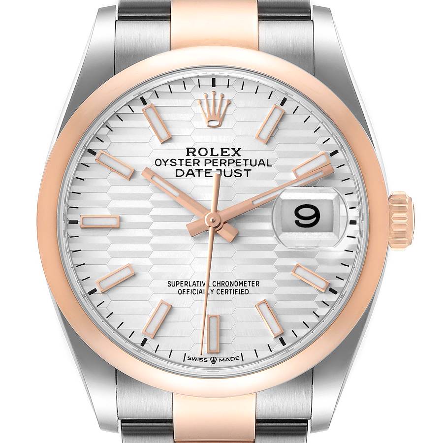Rolex Datejust 36 Steel EveRose Gold Silver Fluted Dial Watch 126201 Unworn SwissWatchExpo