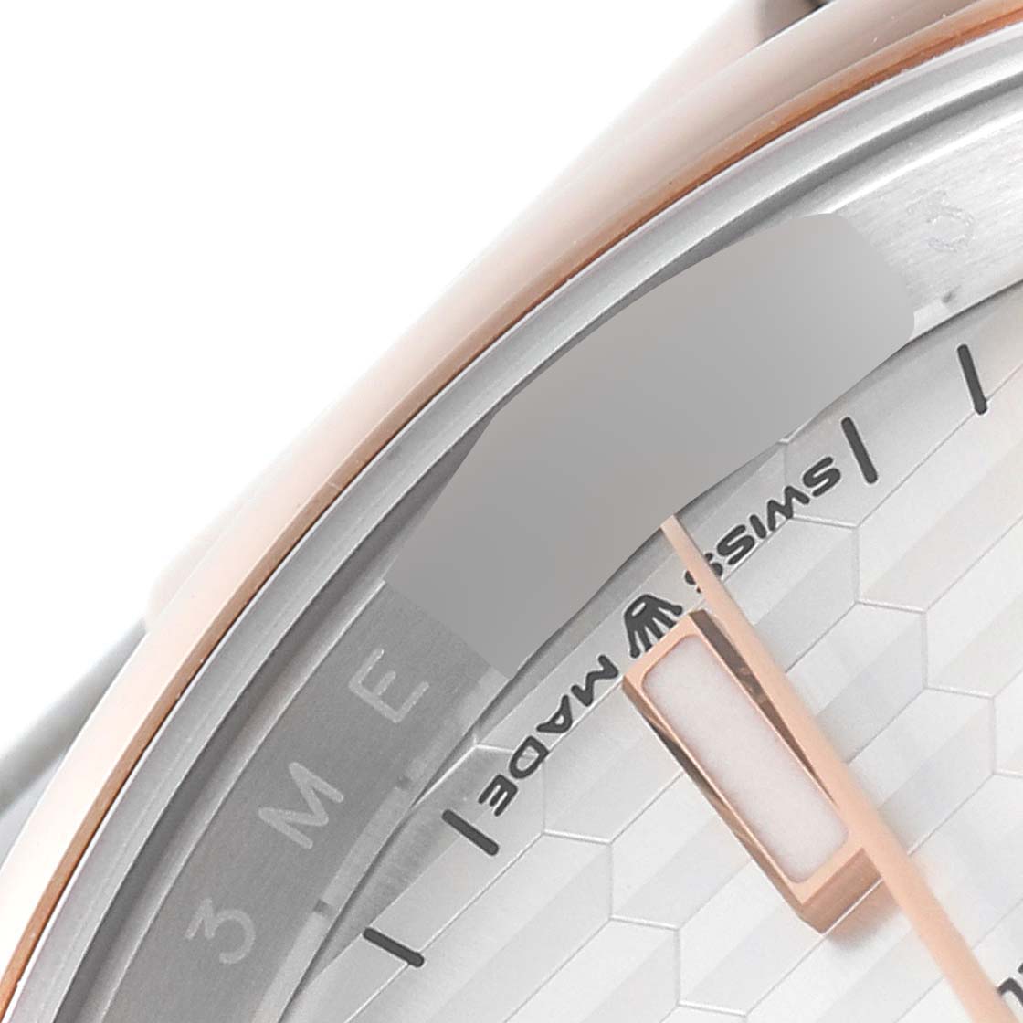 The image shows a close-up angle of the dial of a Rolex Datejust 126201 Men's Steel and Gold (two tone) Silver Dial 126201 Men's Steel and Gold (two tone) Silver Dial watch, highlighting the "Swiss Made" text.