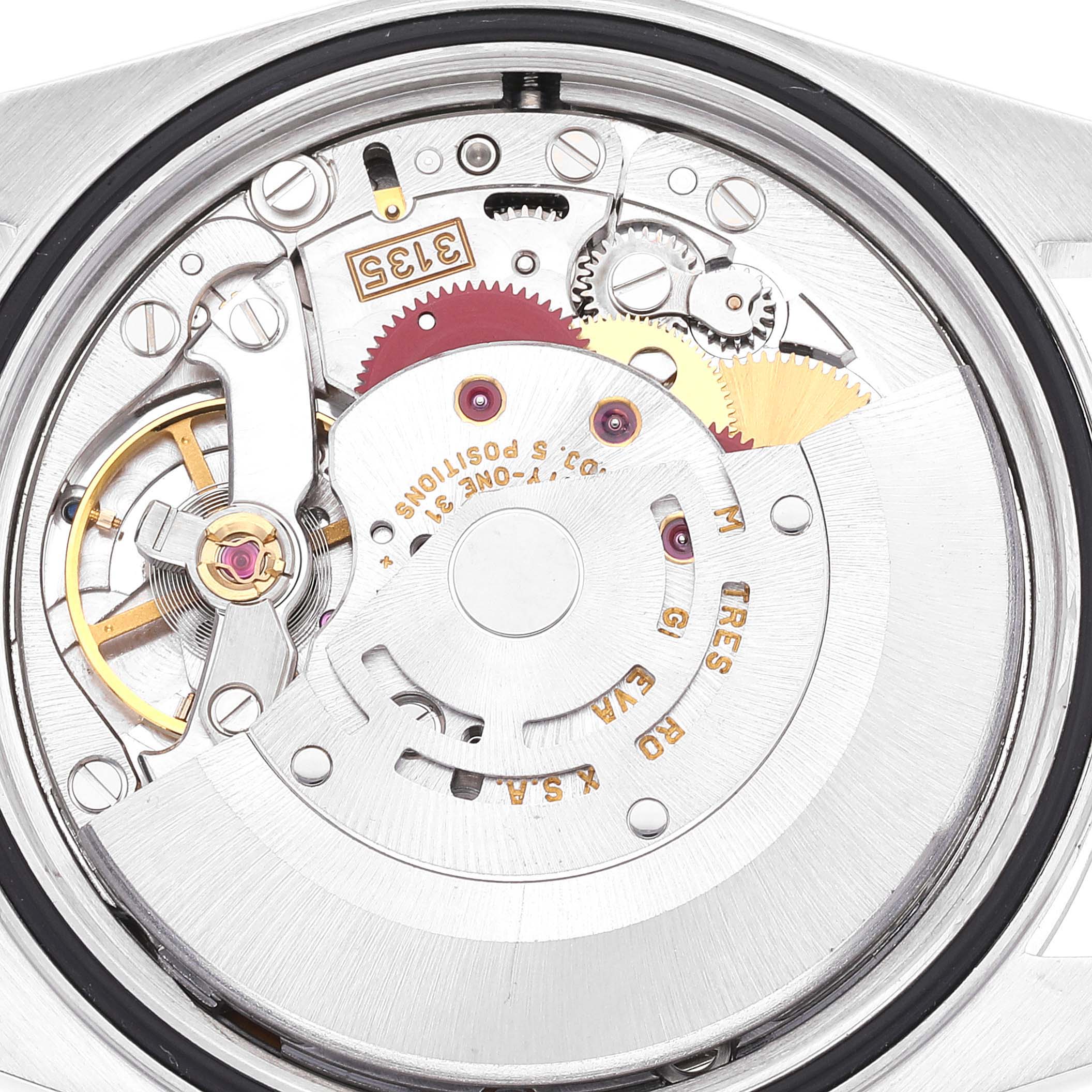 This image shows the internal mechanism of a Rolex Datejust 16234 Men's Stainless Steel Blue Dial 16234 Men's Stainless Steel Blue Dial watch from a close-up, top-down angle.