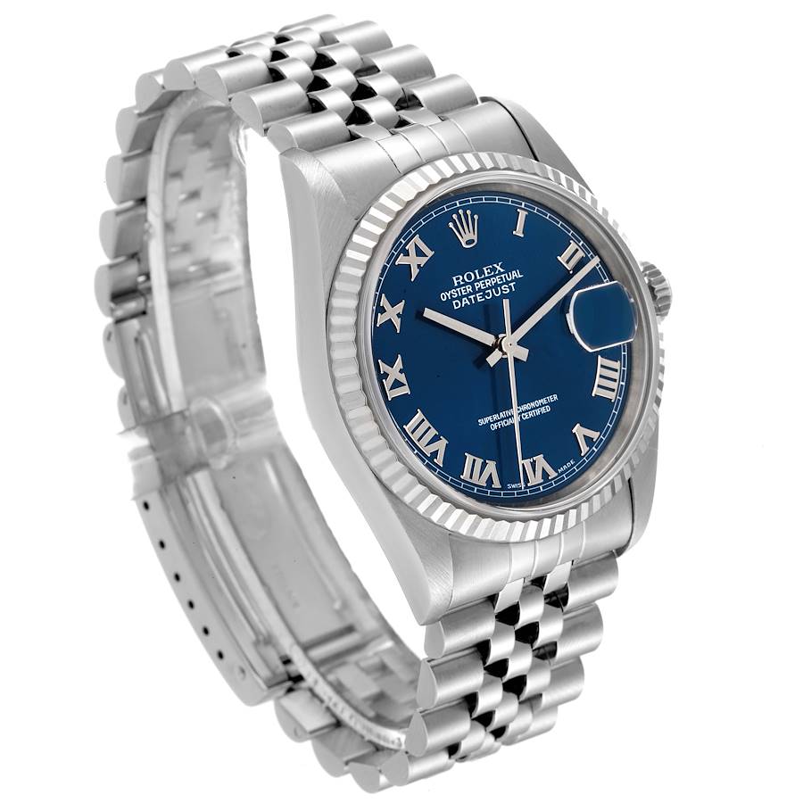 Rolex Datejust 36 Steel White Gold Fluted Bezel Blue Roman Dial