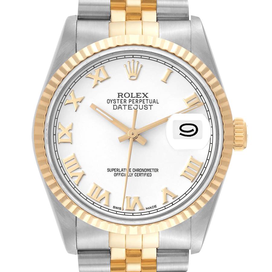 Rolex Datejust 36 Steel Yellow Gold White Dial Mens Watch 16233 SwissWatchExpo
